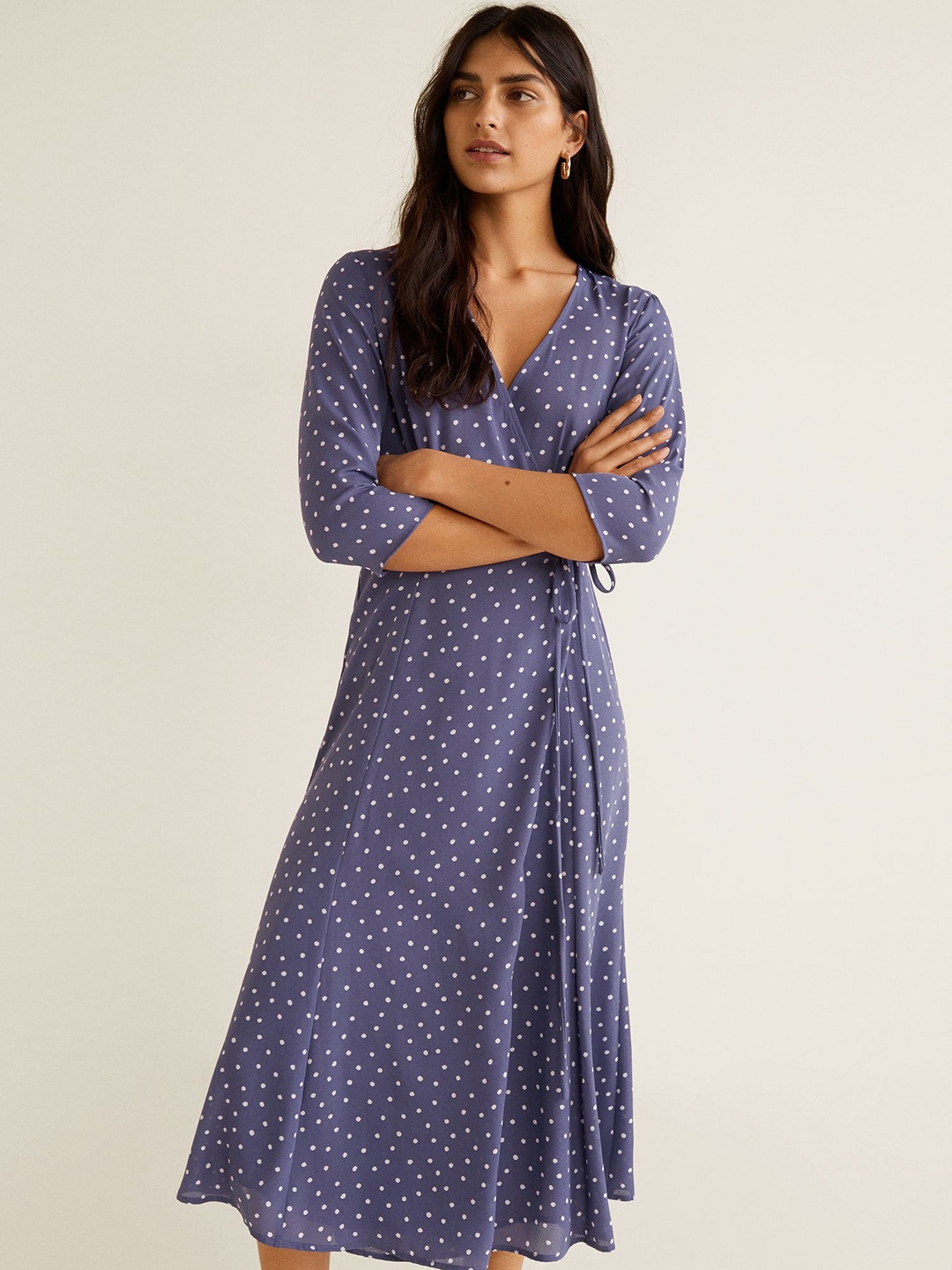 

MANGO Women Purple & White Printed Wrap Dress
