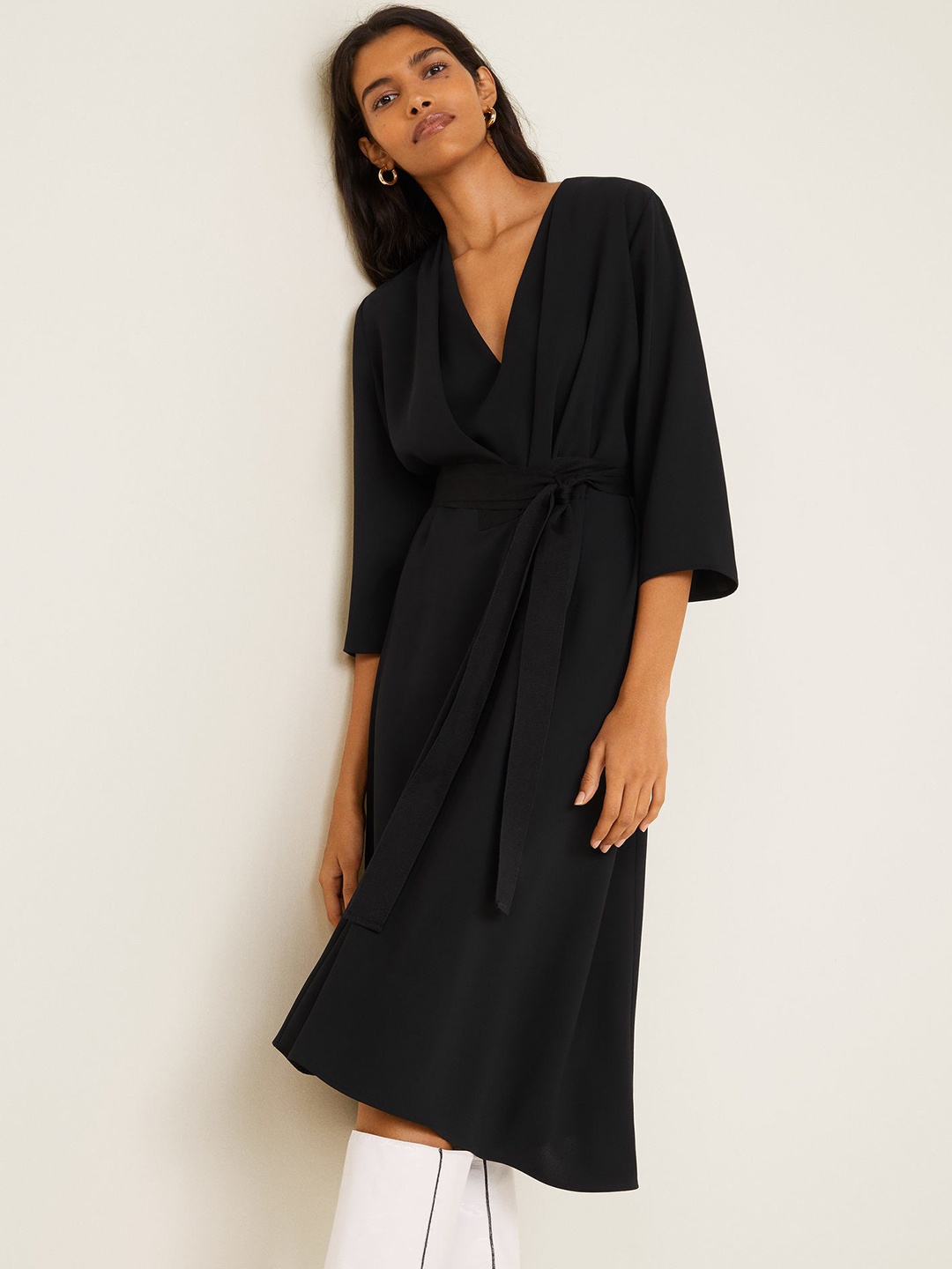 

MANGO Women Black Solid Fit and Flare Dress