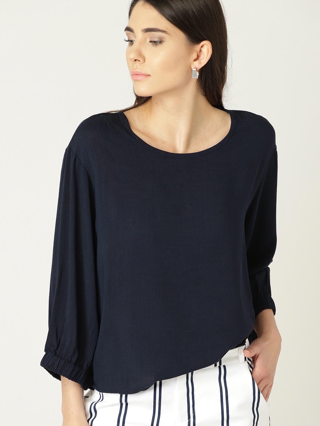 

MANGO Women Navy Blue Solid Top