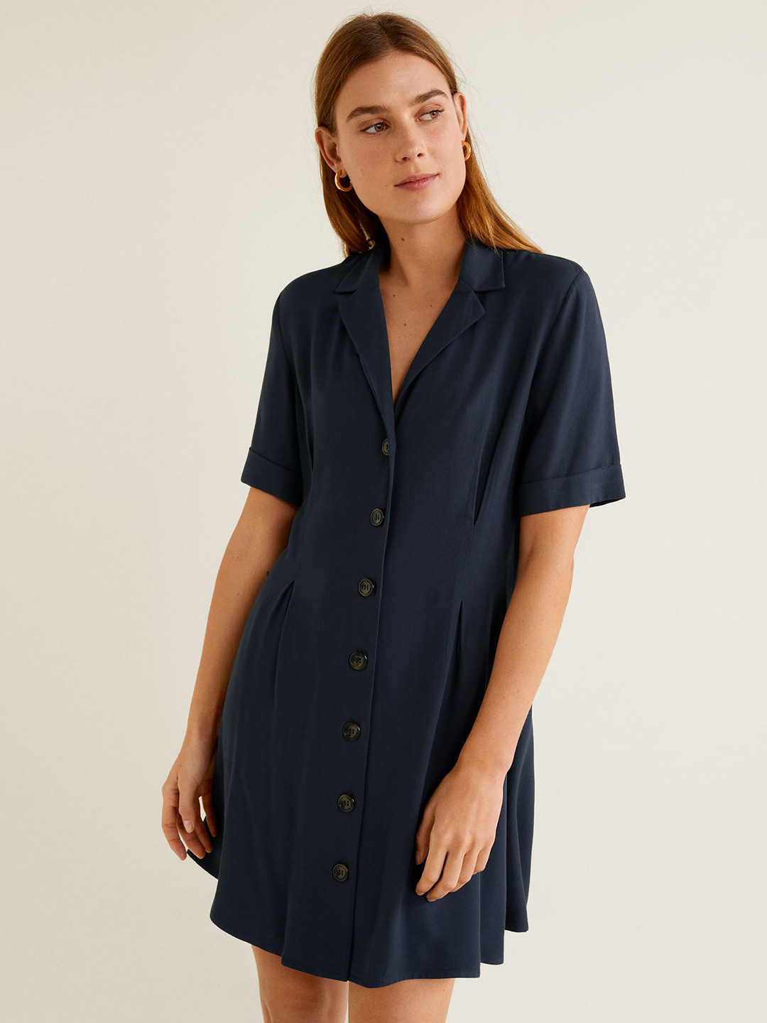 

MANGO Women Navy Blue Solid A-Line Dress