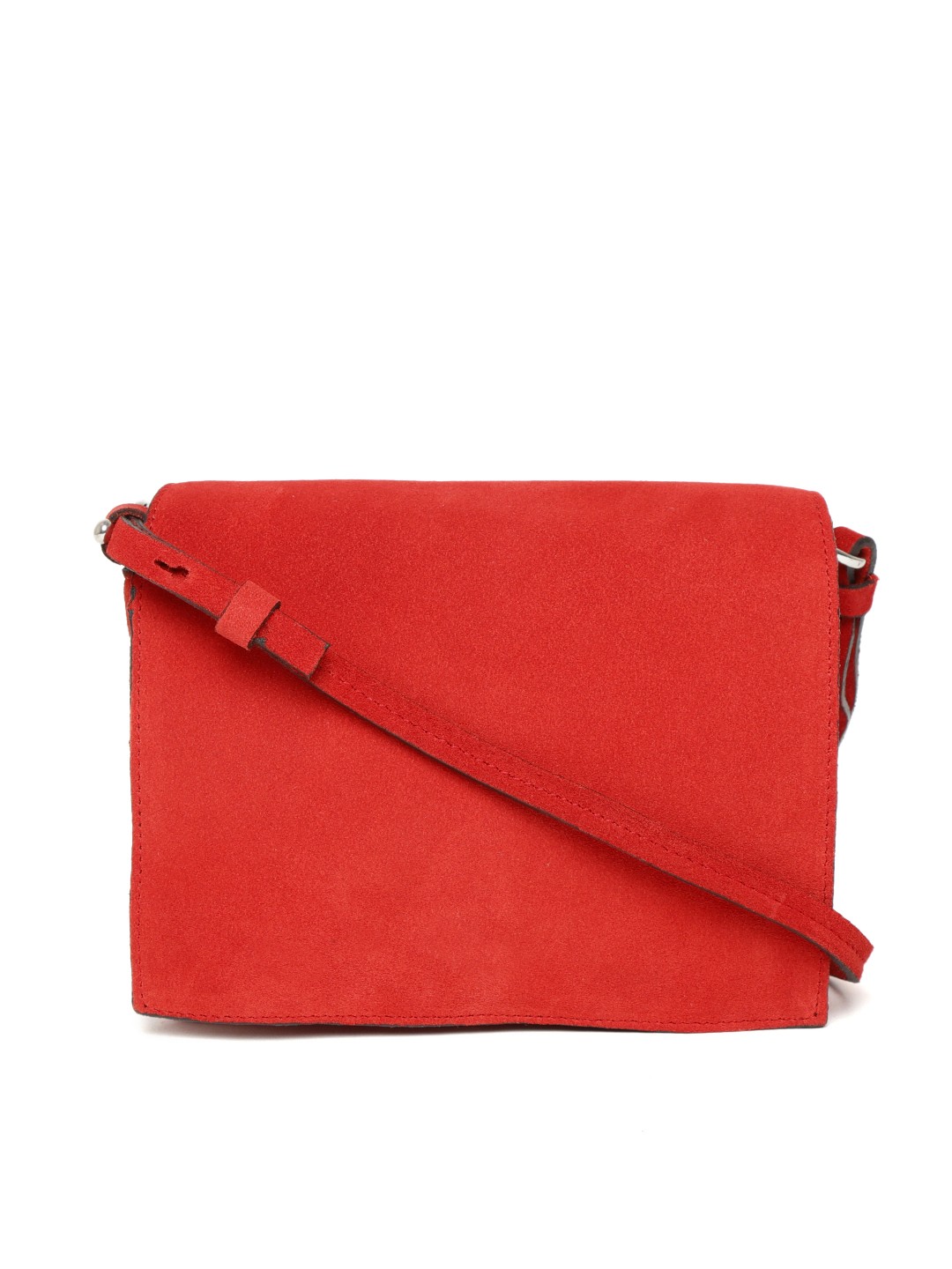 

MANGO Red Suede Leather Solid Sling Bag