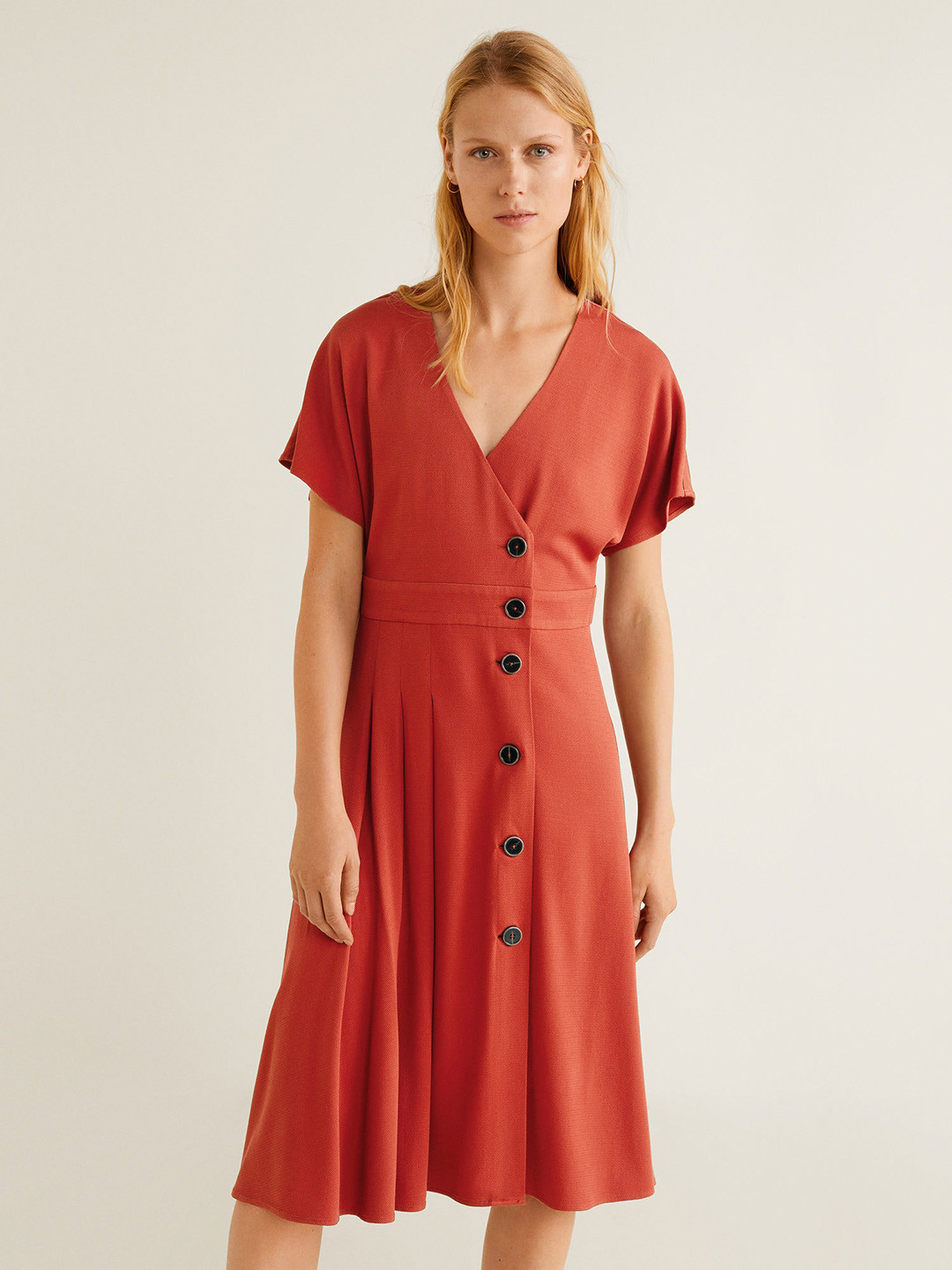 

MANGO Women Rust Red Solid Wrap Dress
