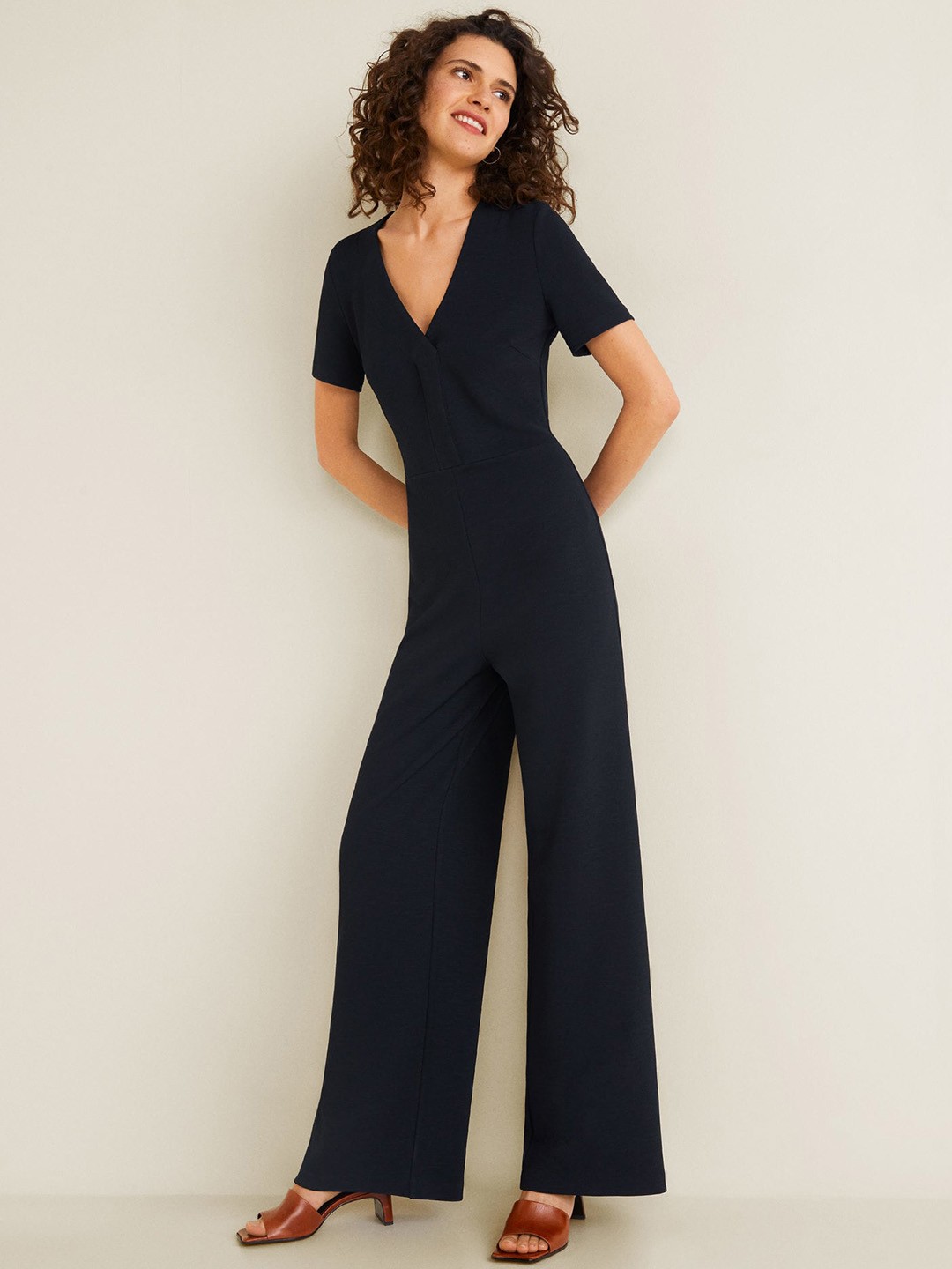 

MANGO Women Navy Blue Solid Basic Jumpsuit