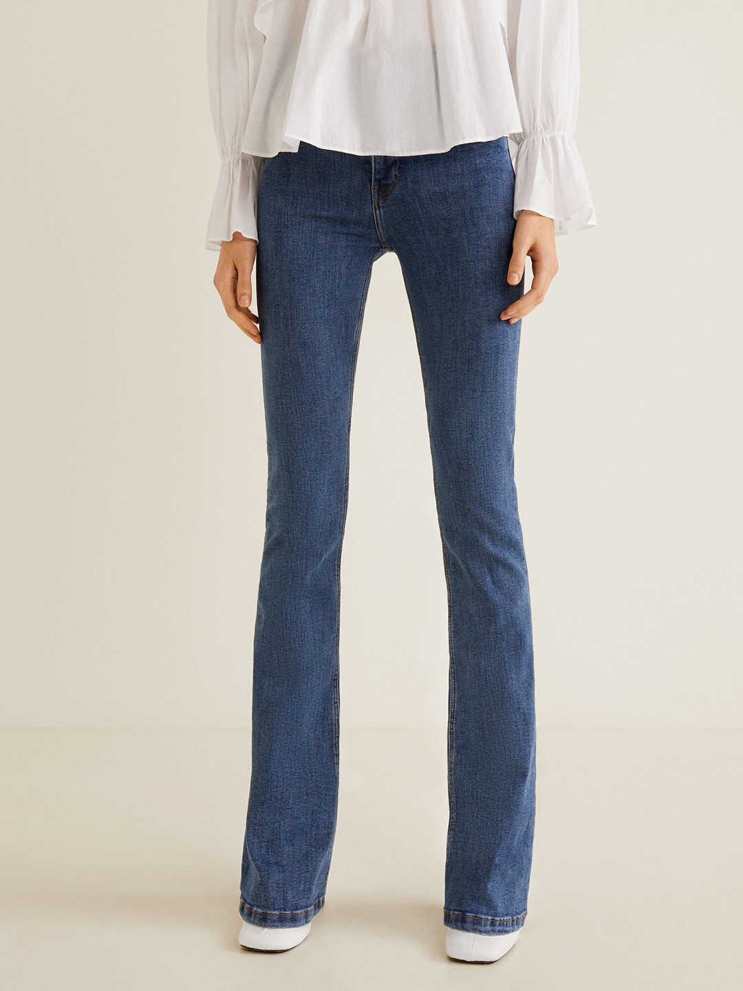 

MANGO Women Blue Flared High-Rise Clean Look Stretchable Jeans
