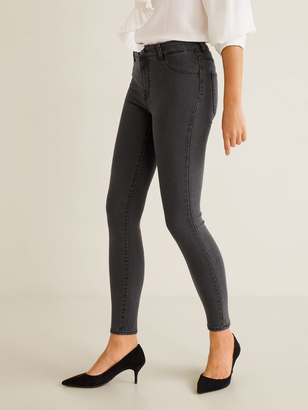 

MANGO Women Charcoal Grey Jane Skinny Fit Mid-Rise Clean Look Stretchable Jeans