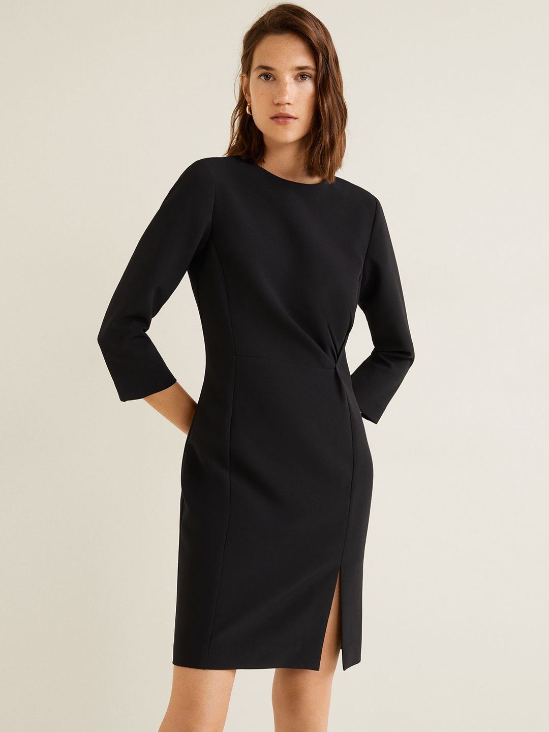 

MANGO Women Black Solid Sheath Dress