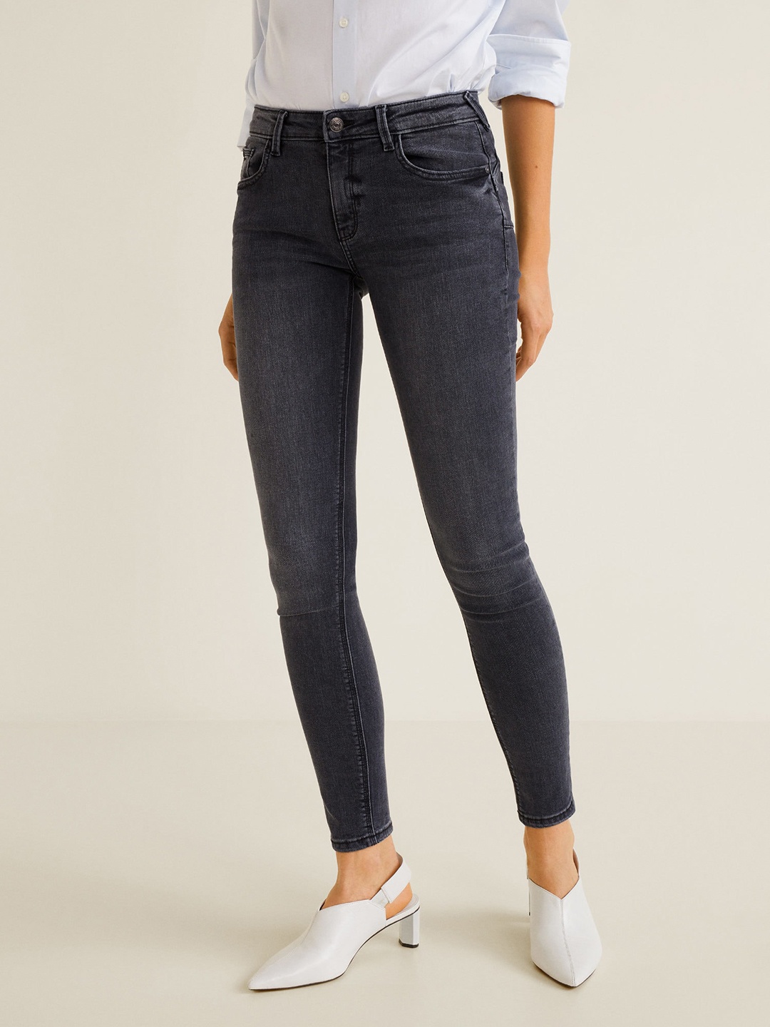 

MANGO Women Navy Blue Slim Fit High-Rise Highly Distressed Stretchable Jeans