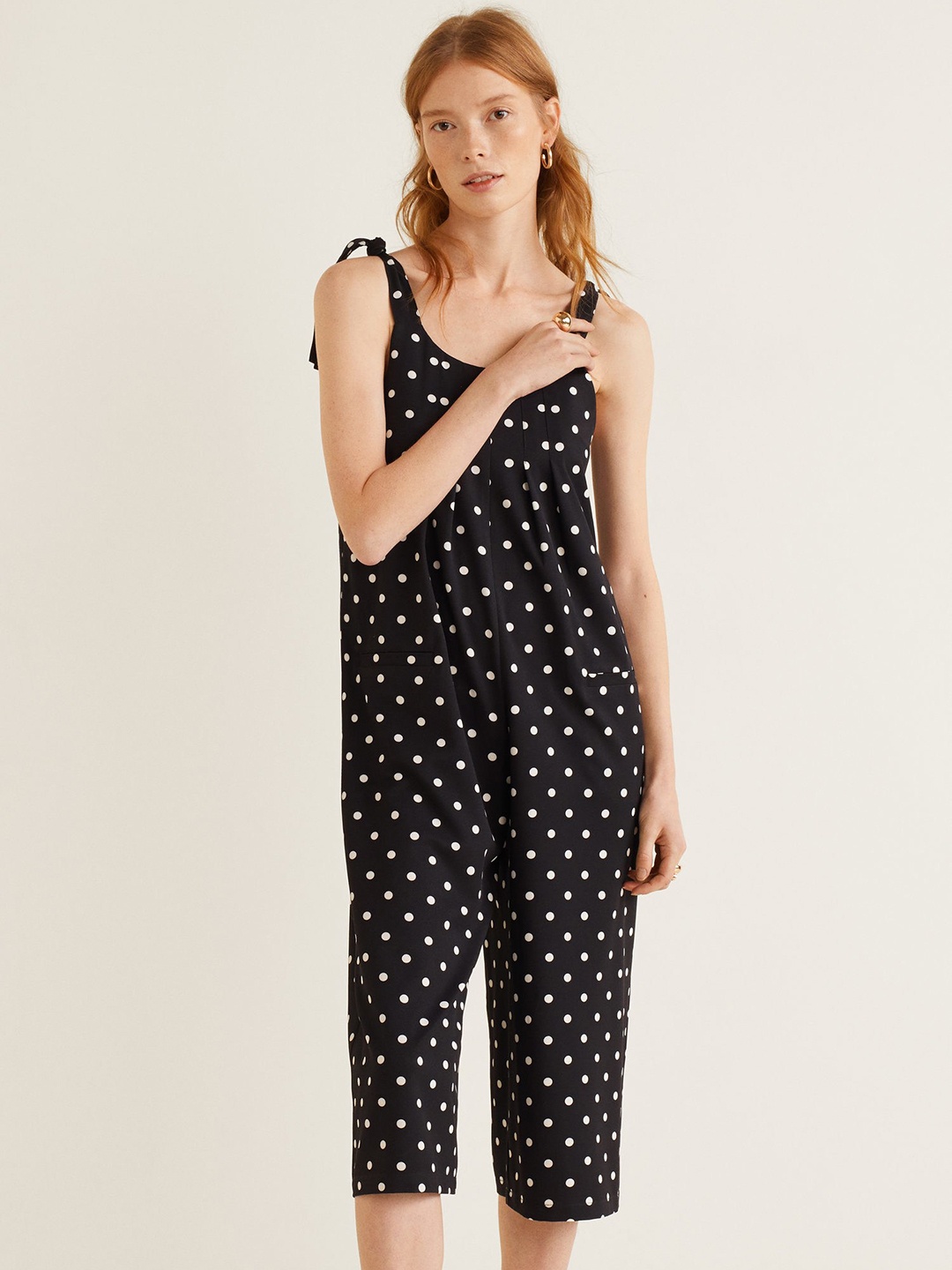 

MANGO Black & White Printed Capri Jumpsuit