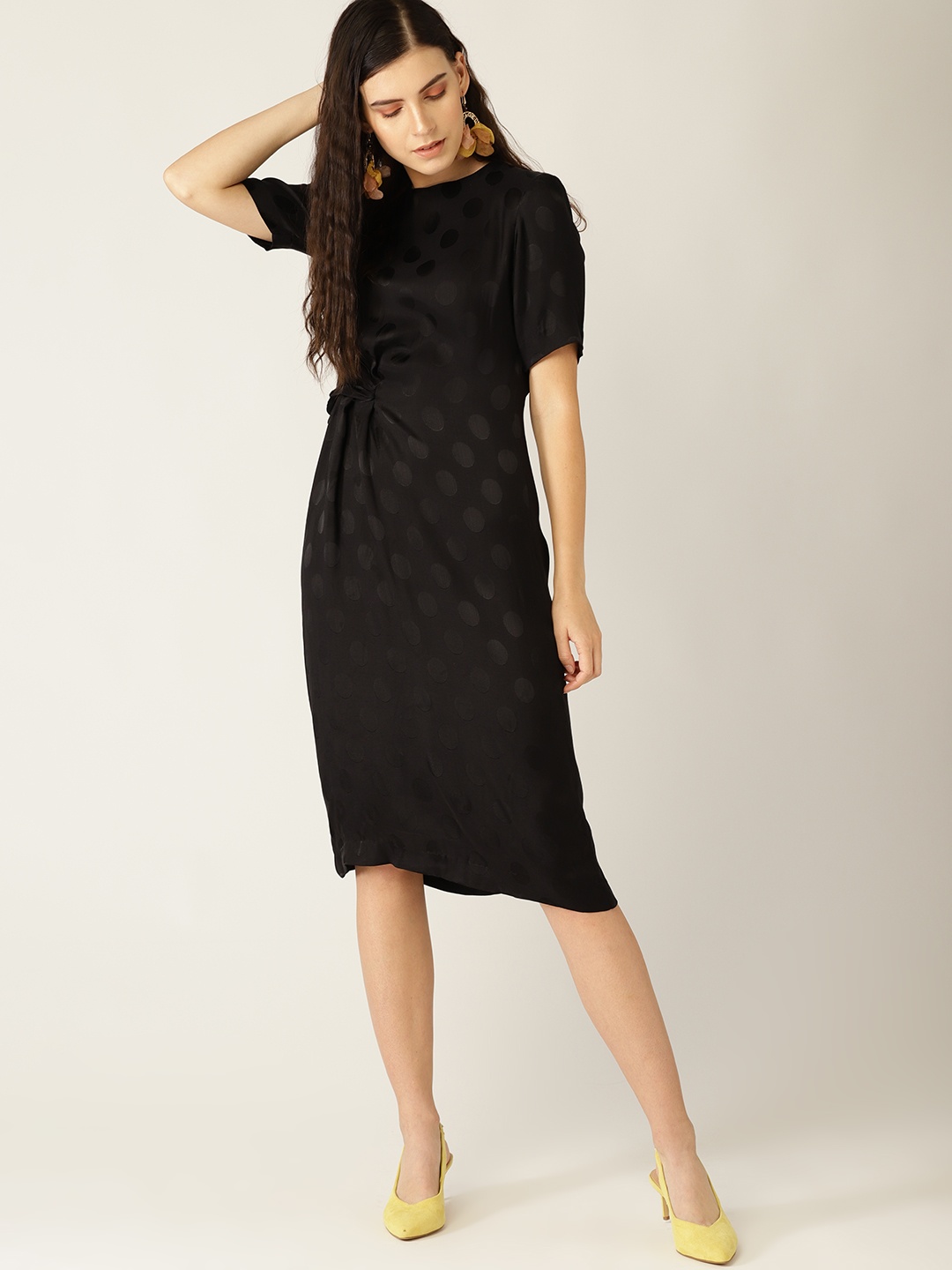 

MANGO Women Black Self Design A-Line Dress