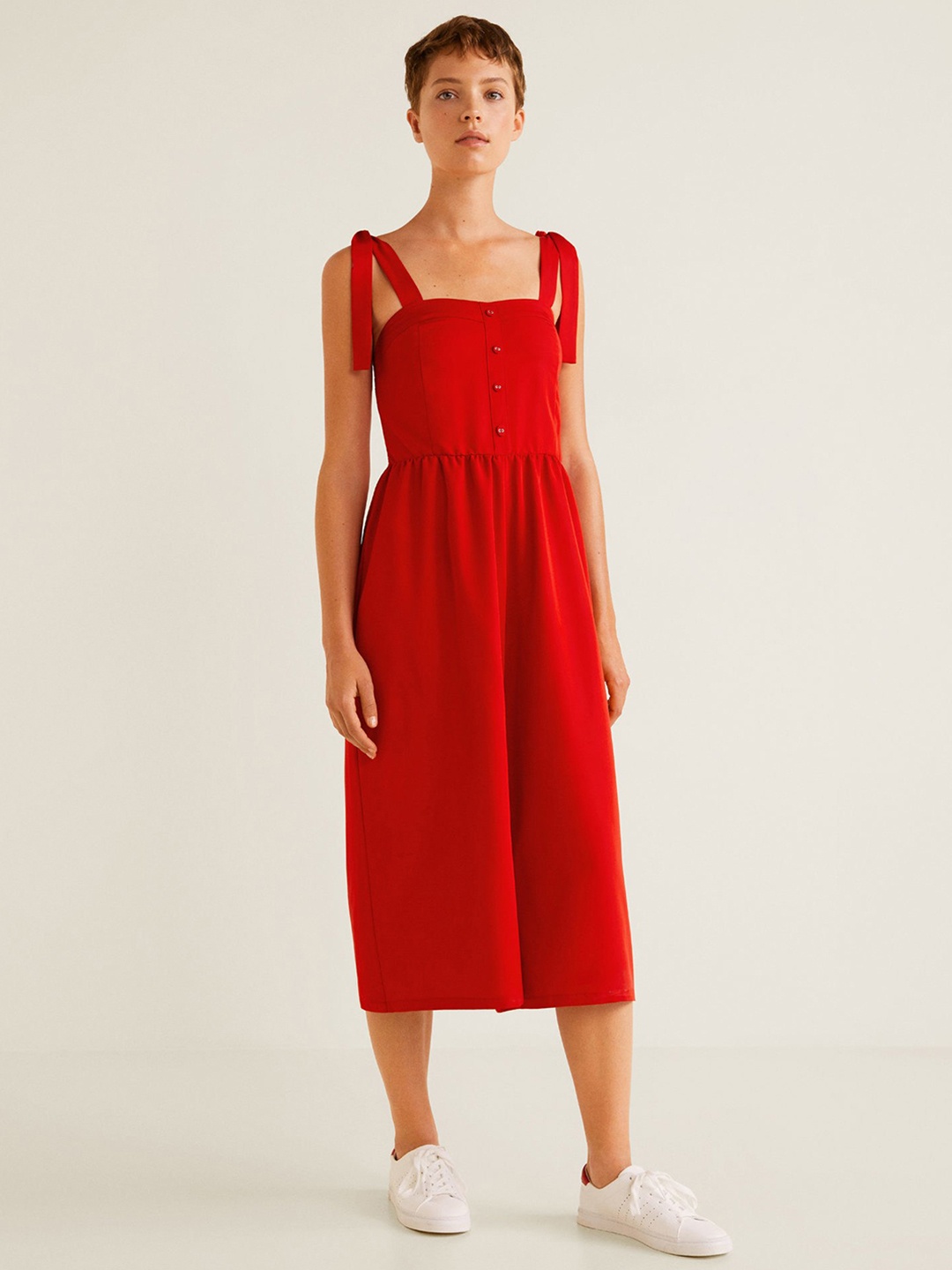 

MANGO Red Solid Culotte Jumpsuit