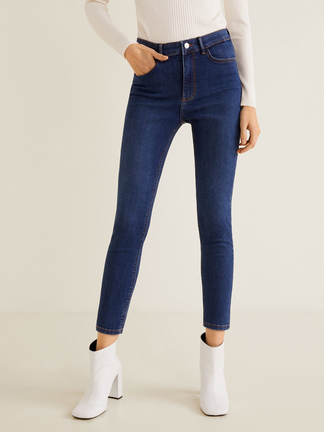 

MANGO Women Blue Skinny Fit Mid-Rise Clean Look Stretchable Jeans