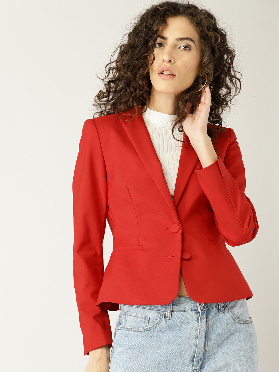 

MANGO Women Red Solid Single-Breasted Casual Blazer