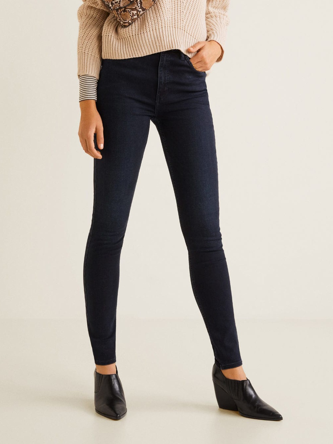 

MANGO Women Navy Blue Skinny Fit High-Rise Clean Look Stretchable Jeans