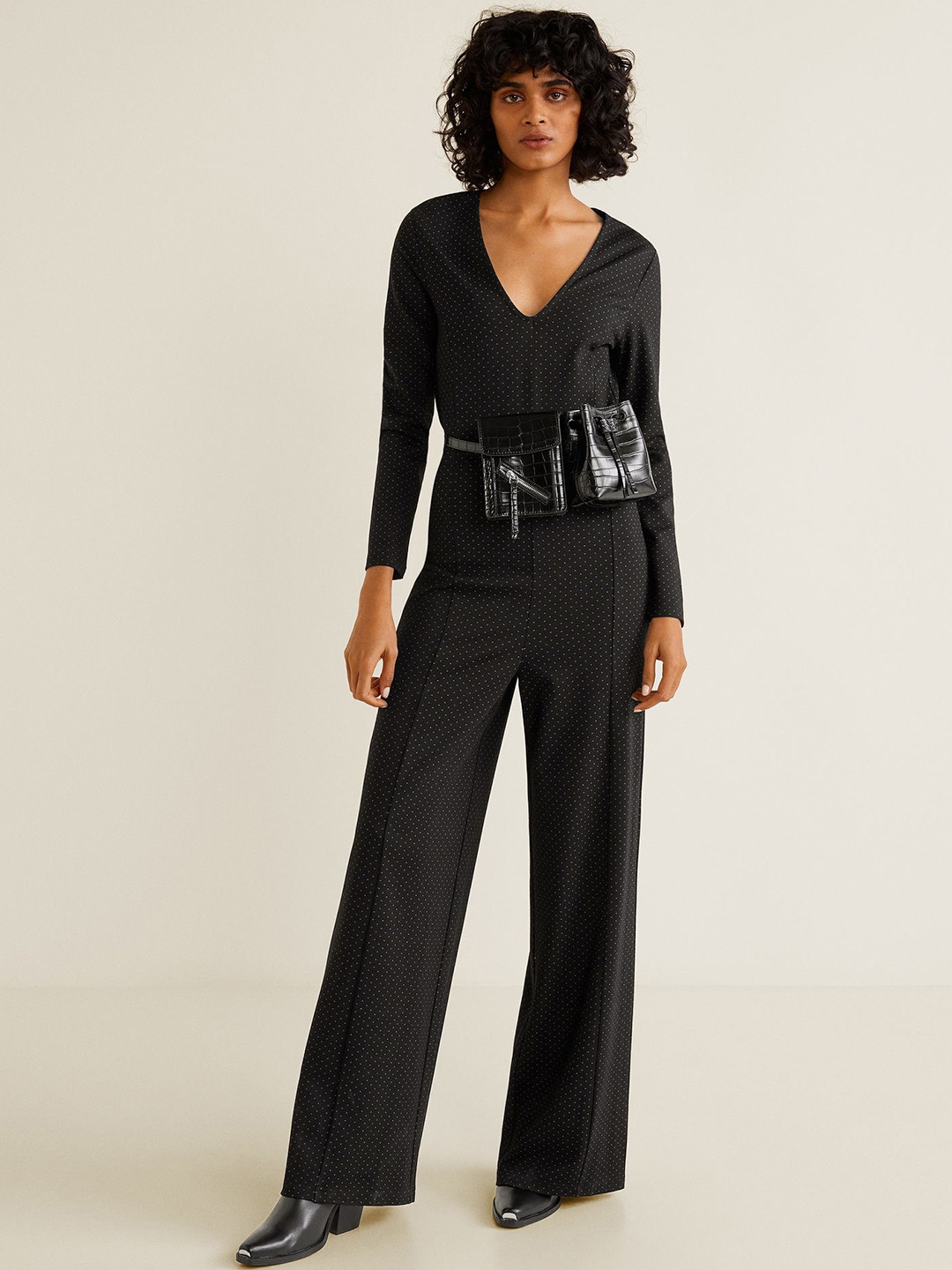 

MANGO Black & White Self-Design Basic Jumpsuit