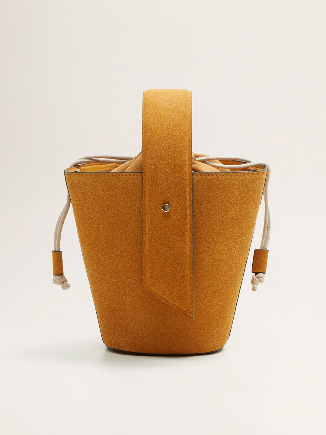 

MANGO Mustard Yellow Solid Leather Handheld Bag