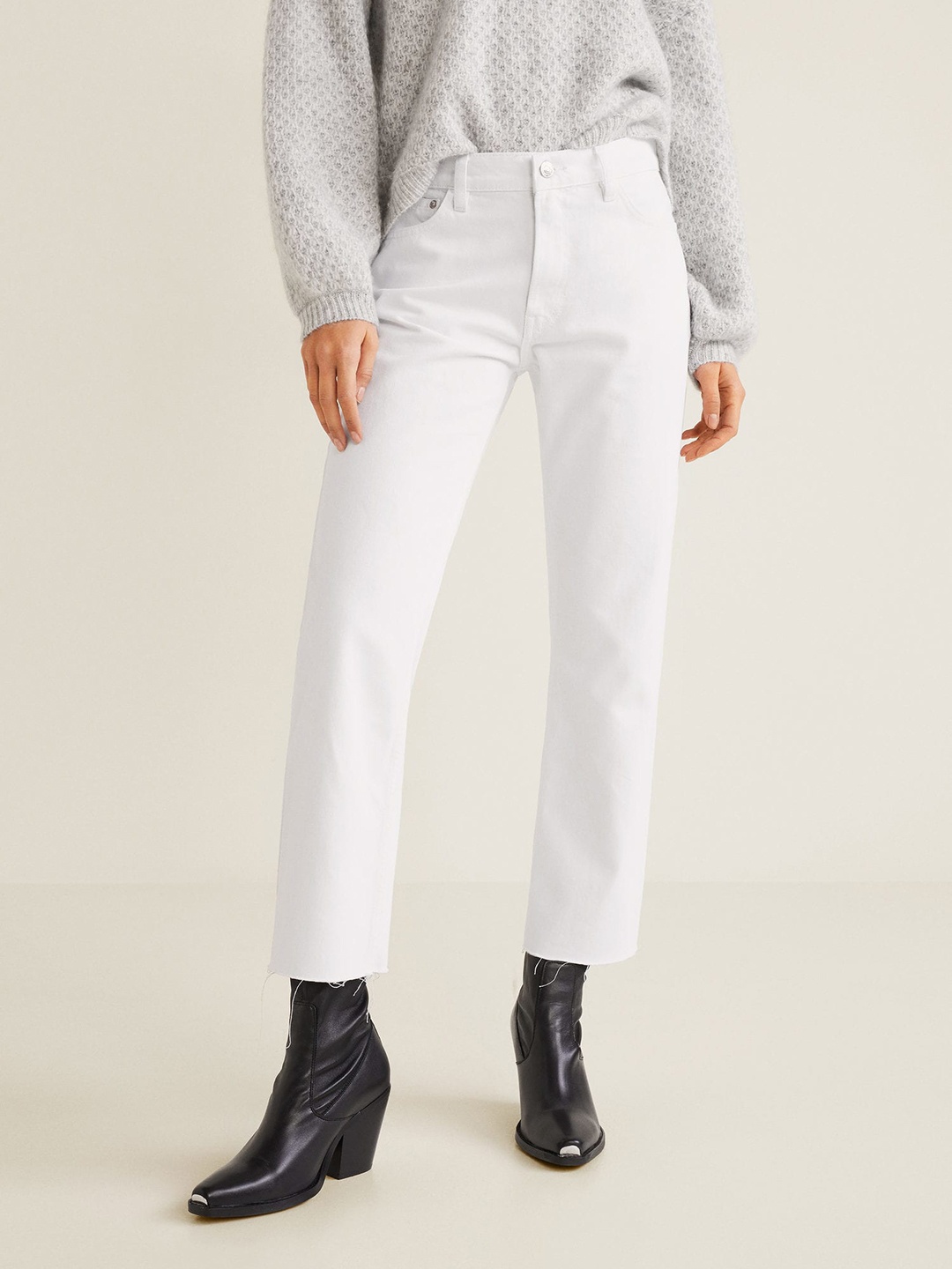 

MANGO Women White Straight Fit Mid-Rise Clean Look Jeans