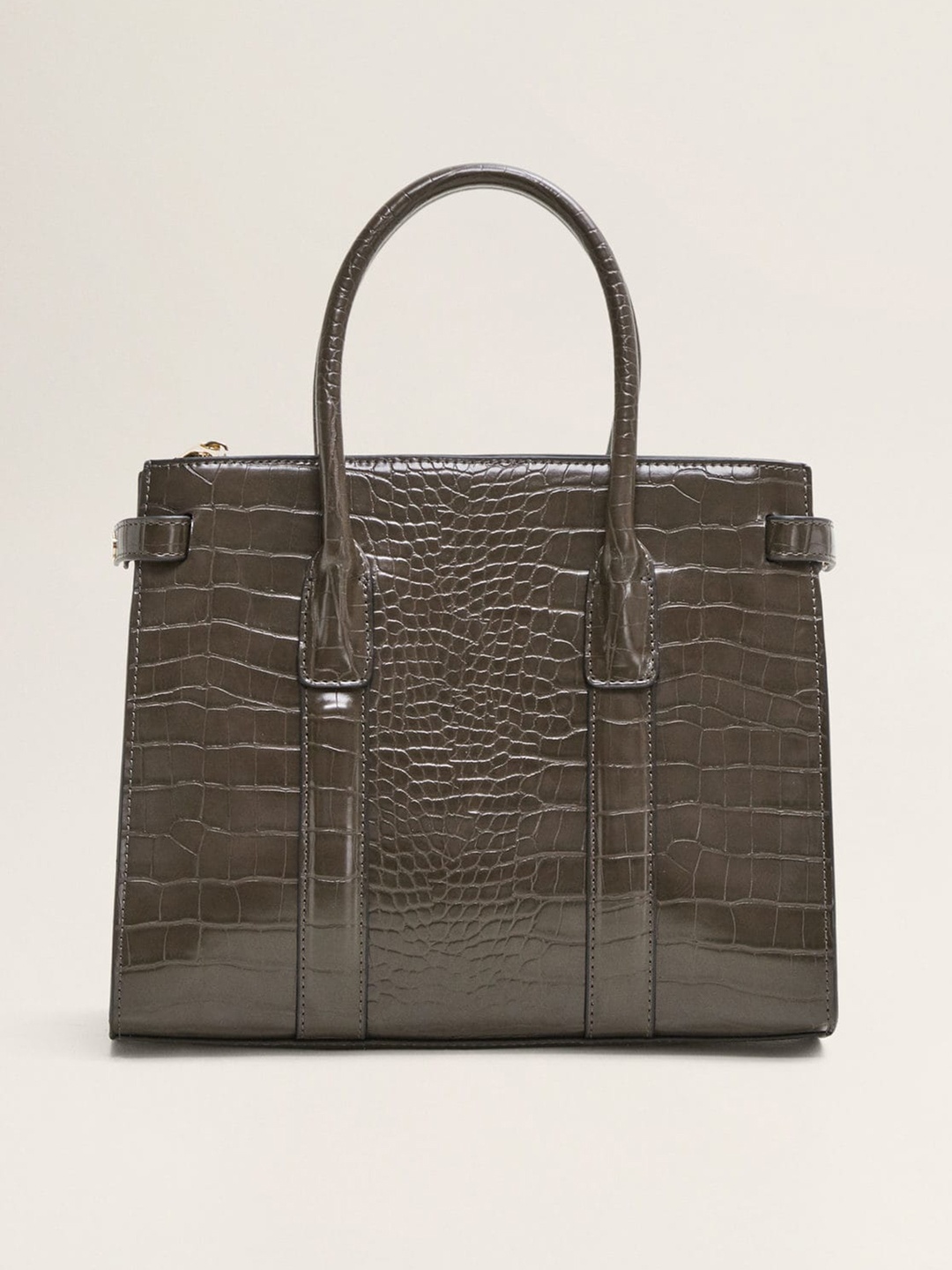

MANGO Coffee Brown Crocskin-Textured Handheld Bag