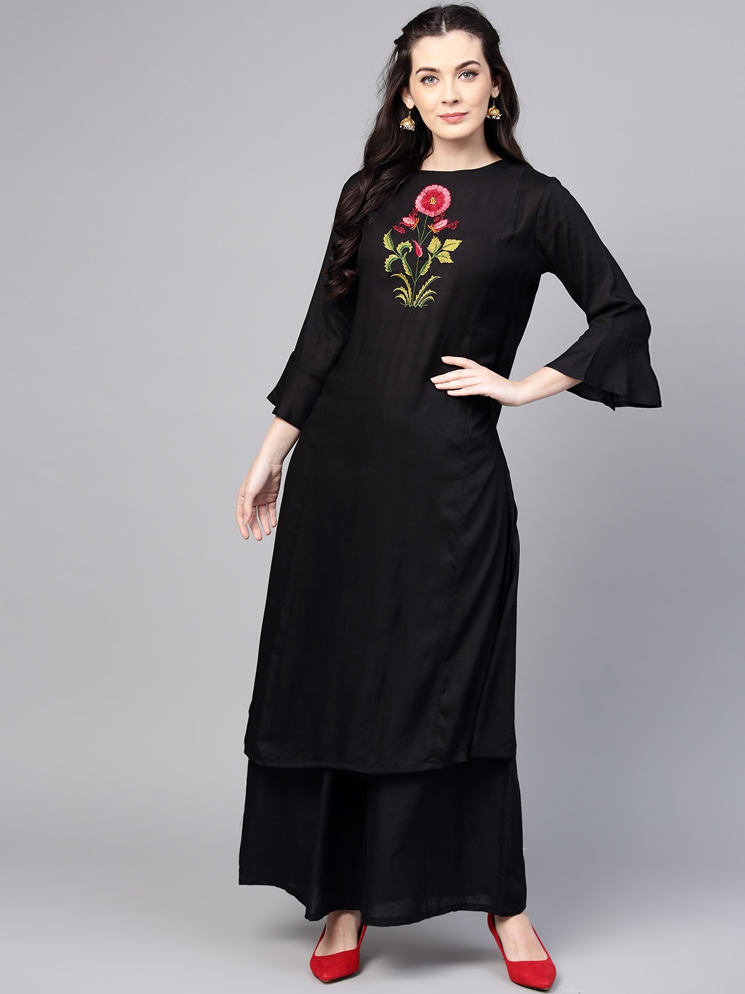 

Bhama Couture Women Black Yoke Design Kurta with Palazzos
