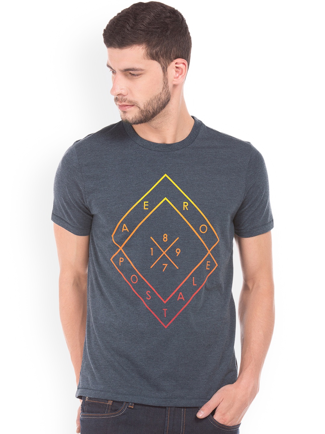 

Aeropostale Men Grey Printed Round Neck T-shirt
