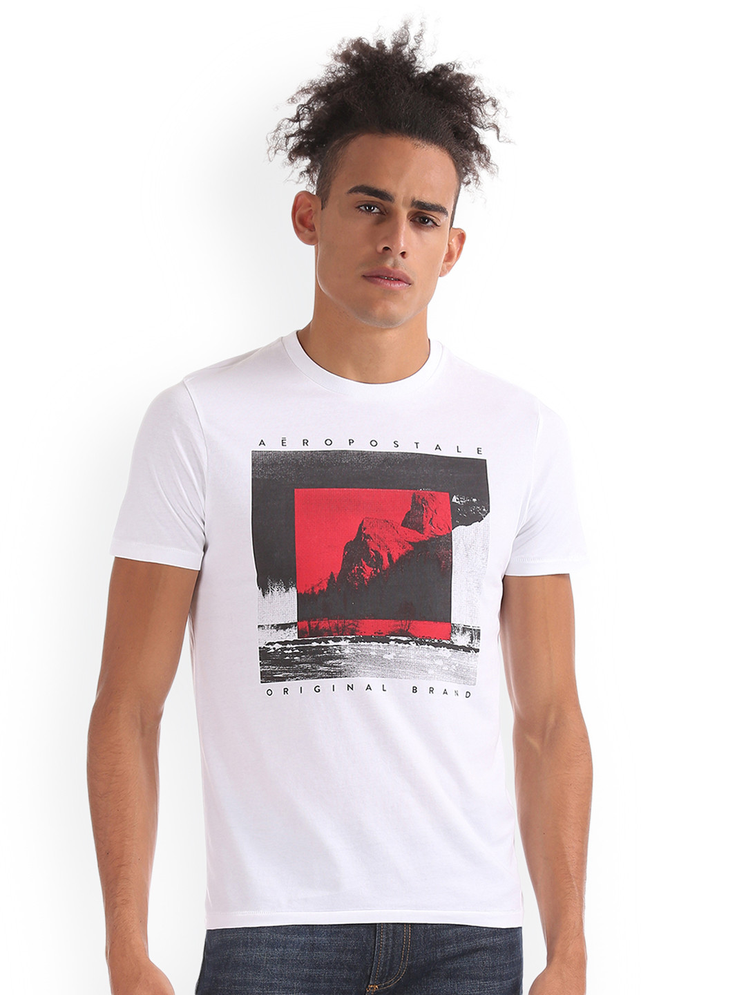 

Aeropostale Men White Printed Round Neck Pure Cotton T-shirt