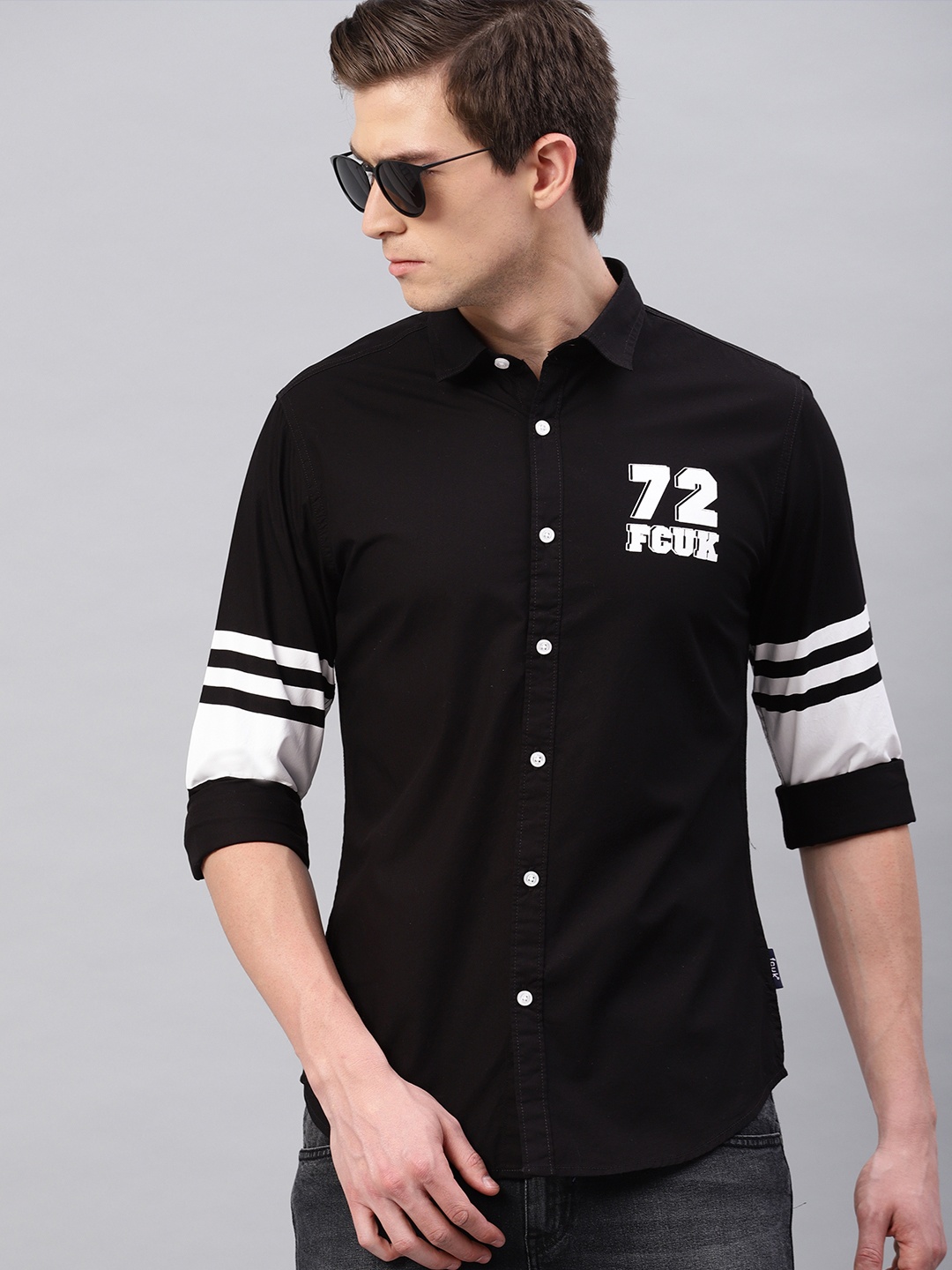 

French Connection Men Black Regular Fit Solid Casual Shirt