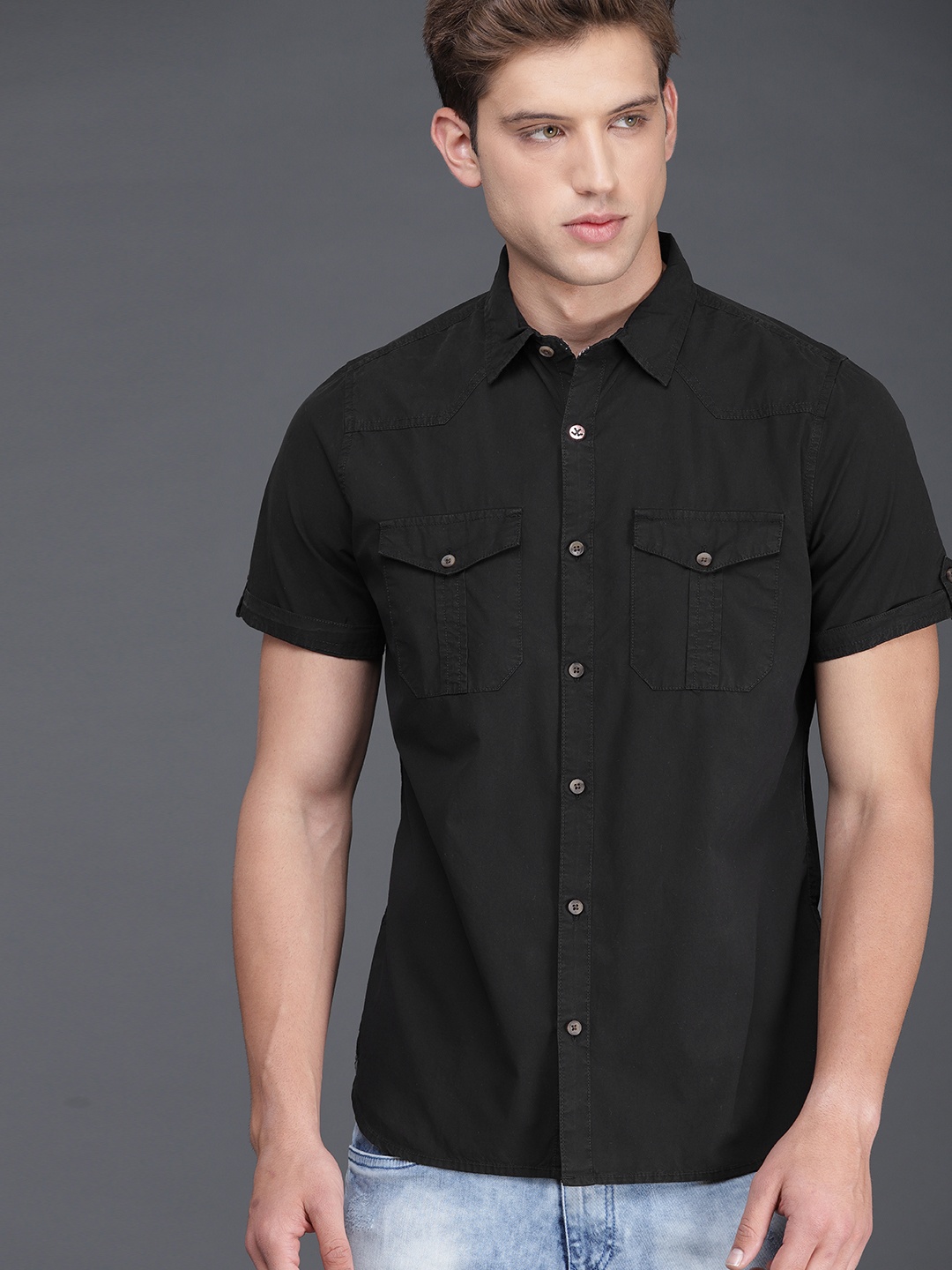 

WROGN Men Black Regular Fit Solid Casual Shirt