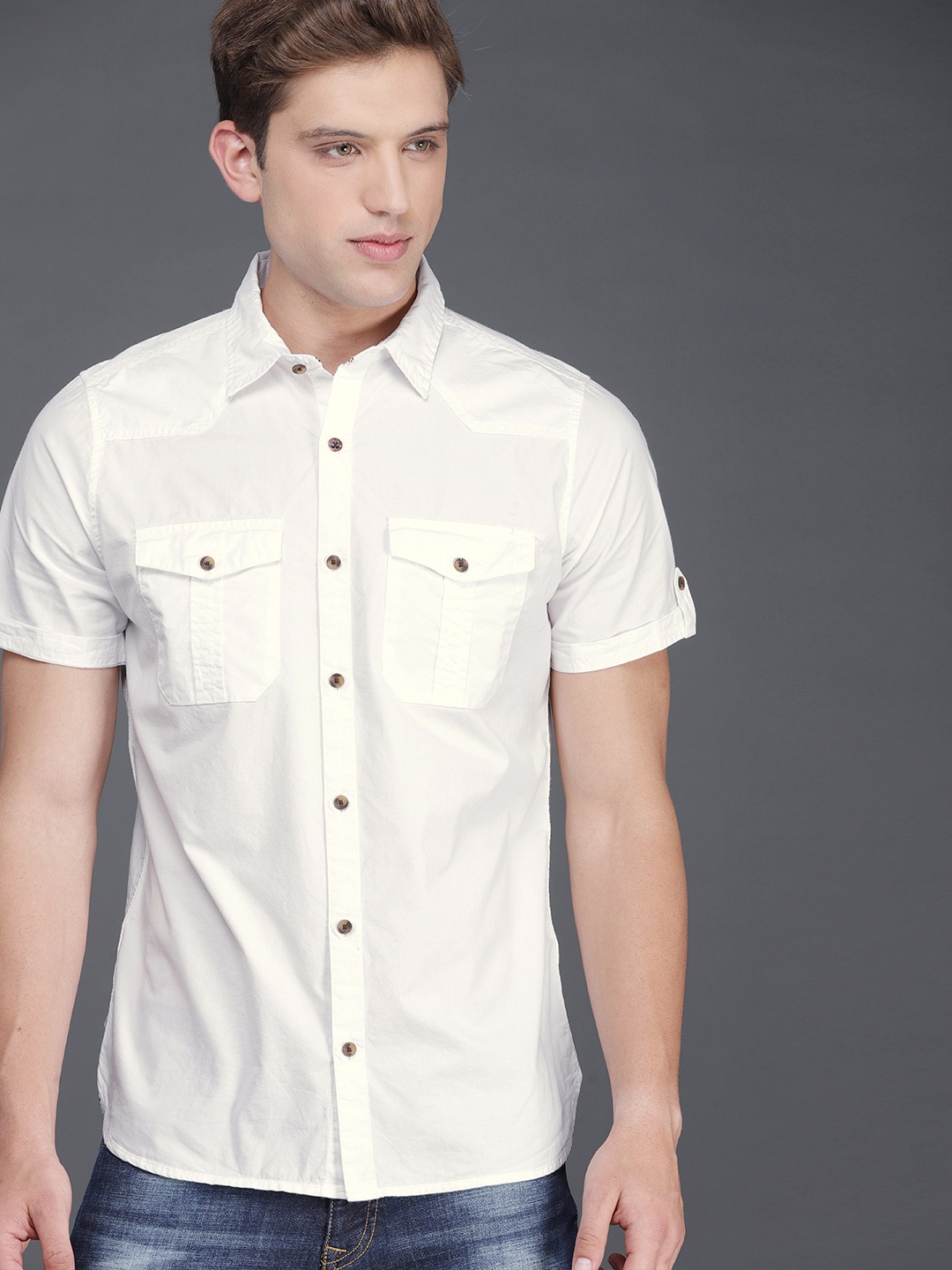 

WROGN Men White Regular Fit Solid Casual Shirt