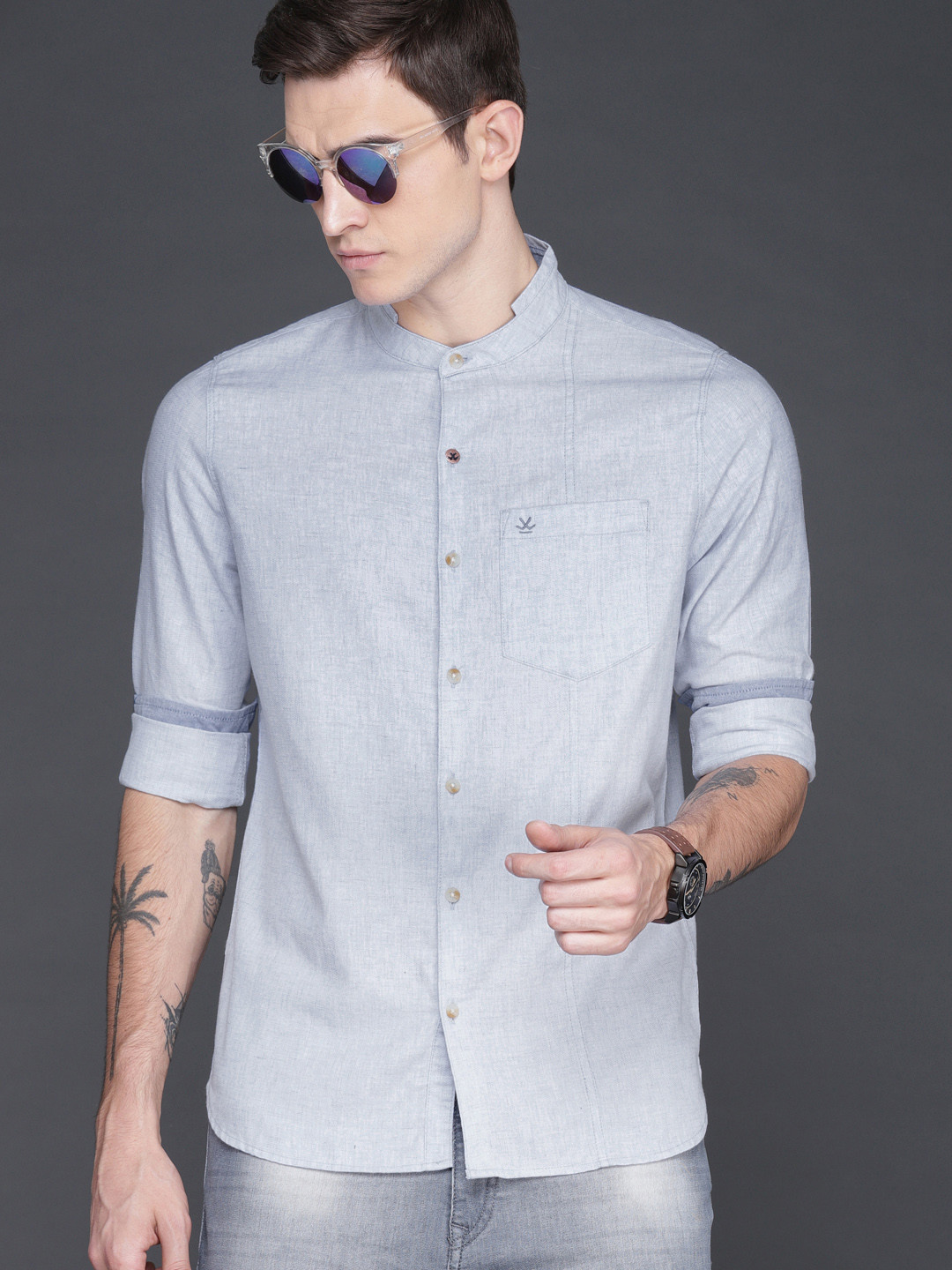 

WROGN Men Blue Slim Fit Solid Casual Shirt