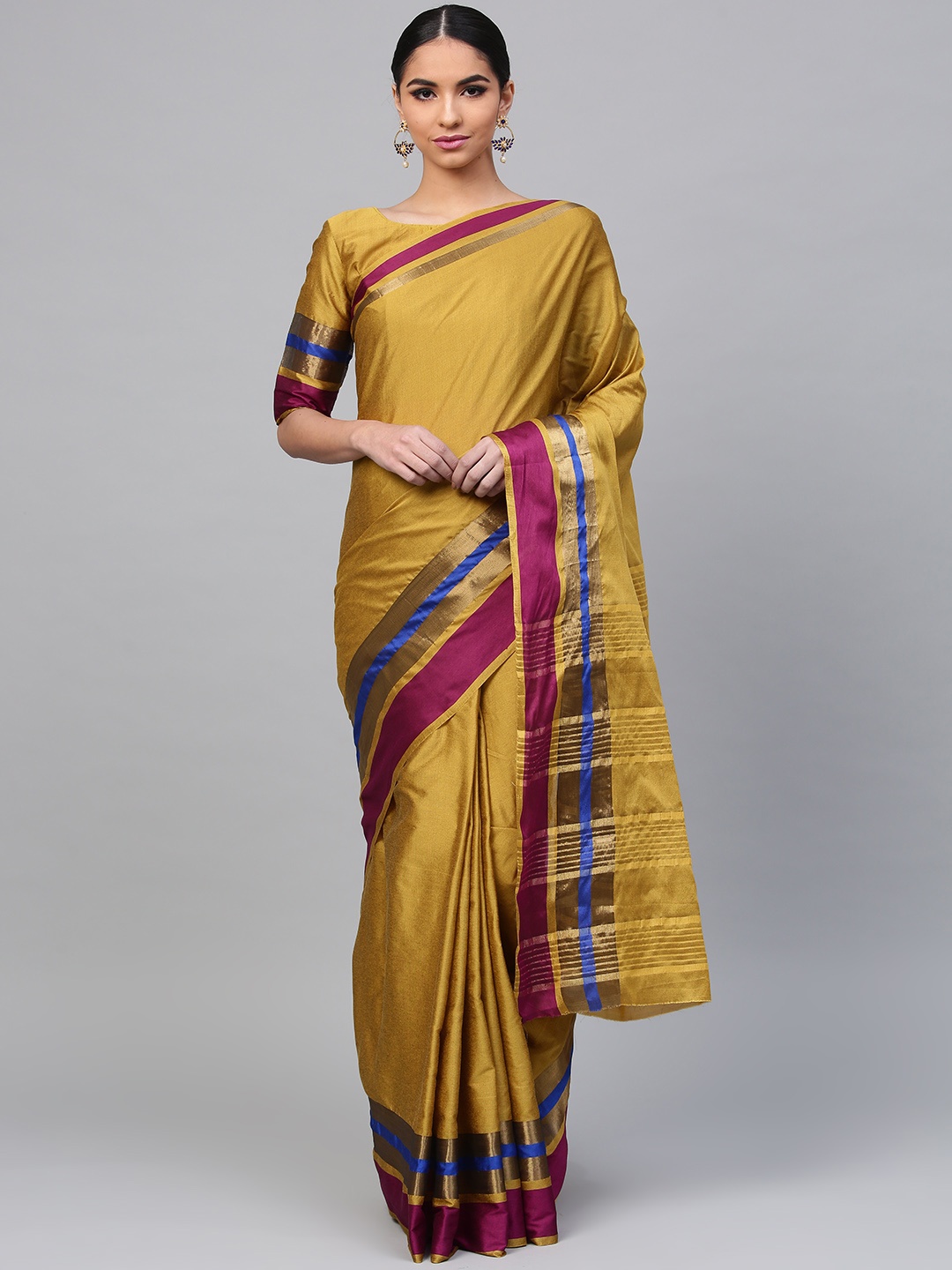 

Saree mall Mustard Yellow Solid Banarasi Saree