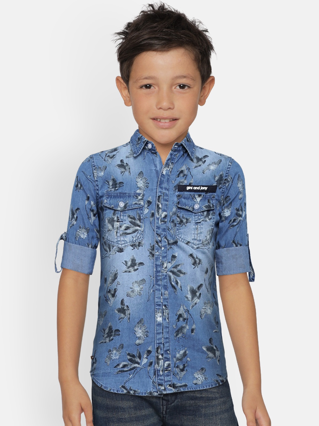 

Gini and Jony Boys Blue & Blue Slim Fit Solid Casual Shirt