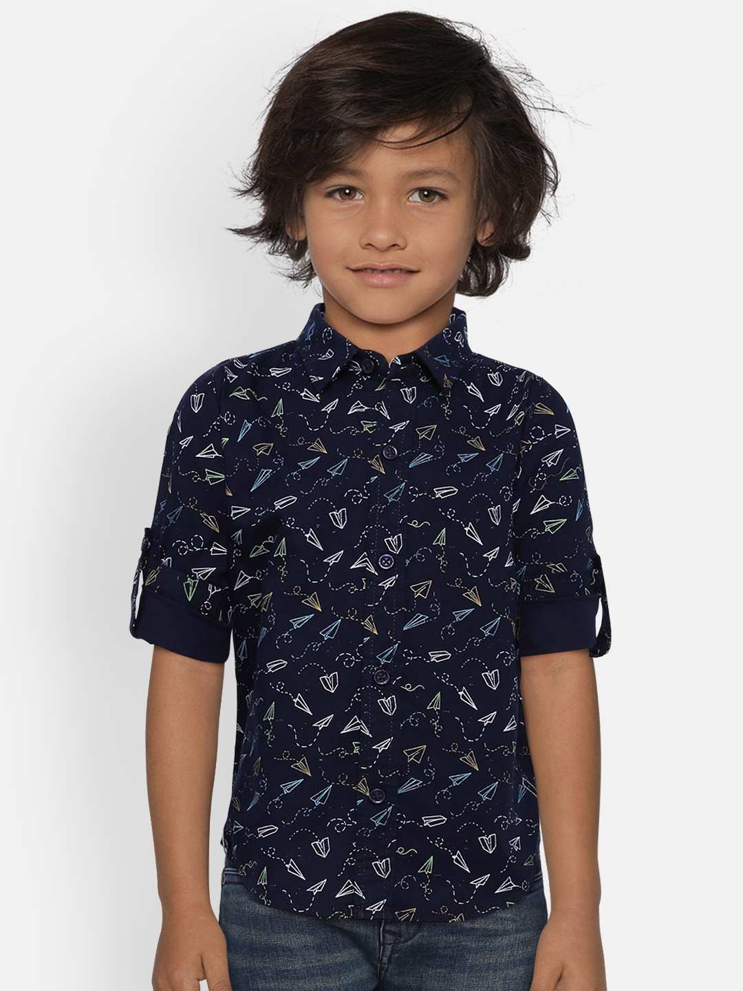 

Gini and Jony Boys Navy Blue Printed Casual Shirt