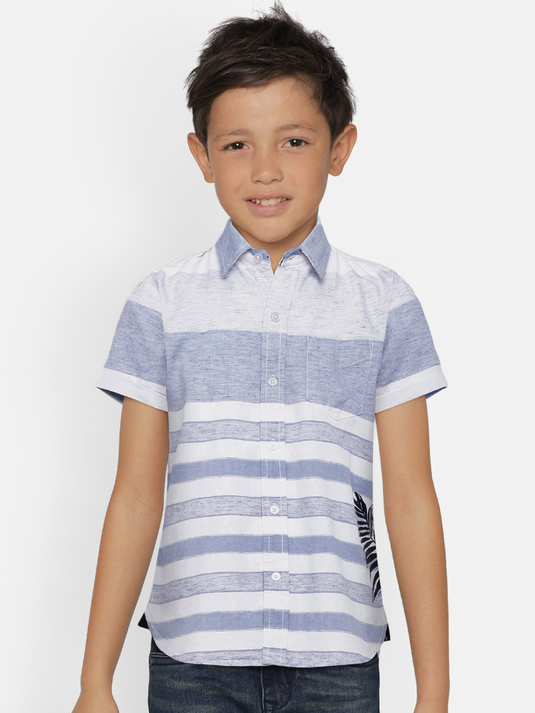 

Palm Tree Boys Blue & White Regular Fit Striped Casual Shirt