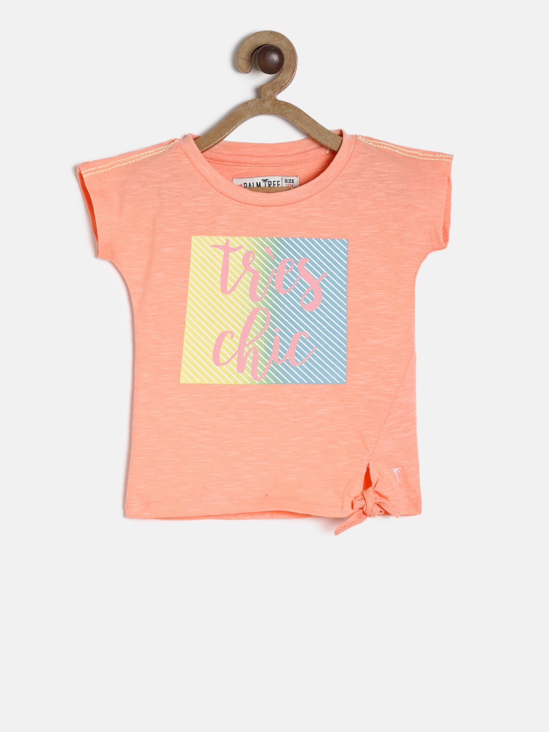 

Palm Tree Girls Peach-Coloured Printed Pure Cotton Top