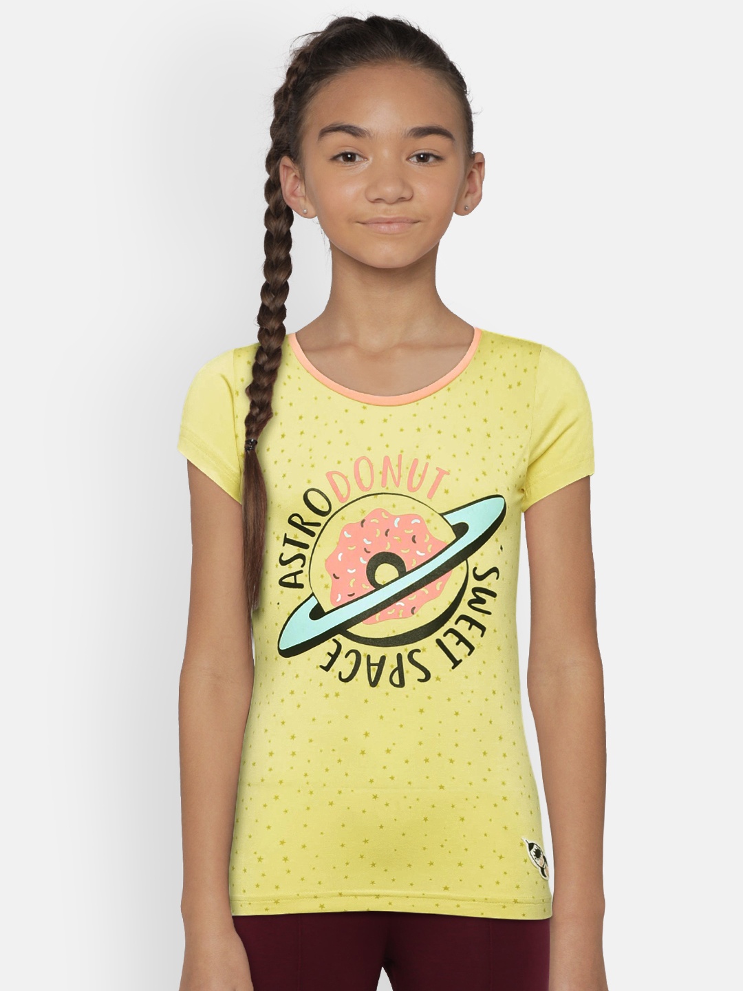 

Gini and Jony Girls Yellow Printed Round Neck T-shirt