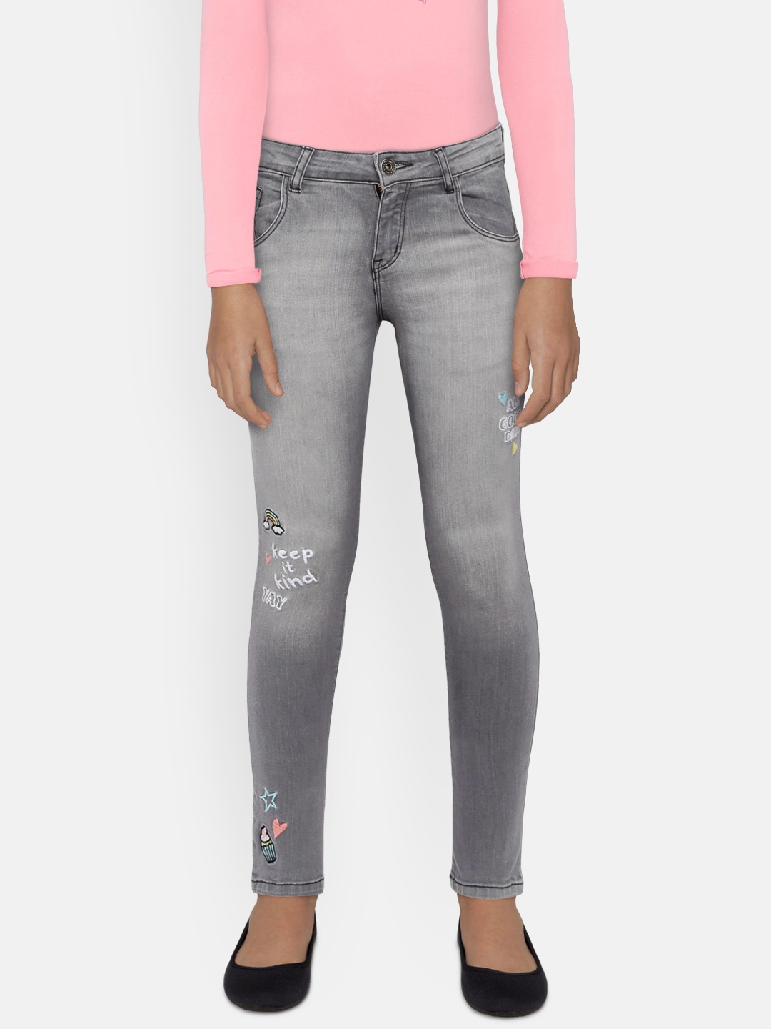 

Palm Tree Girls Grey Slim Fit Mid-Rise Clean Look Jeans