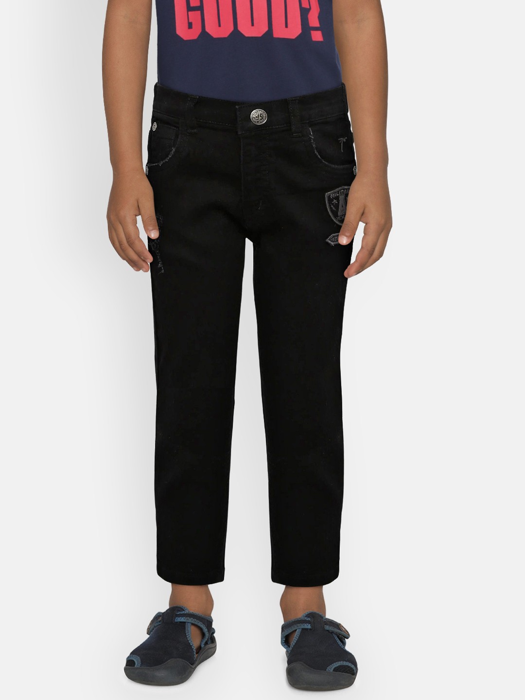 

Palm Tree Boys Black Regular Fit Mid-Rise Clean Look Jeans
