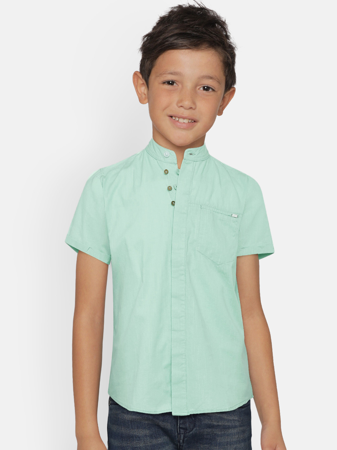 

Palm Tree Boys Green Regular Fit Solid Casual Shirt