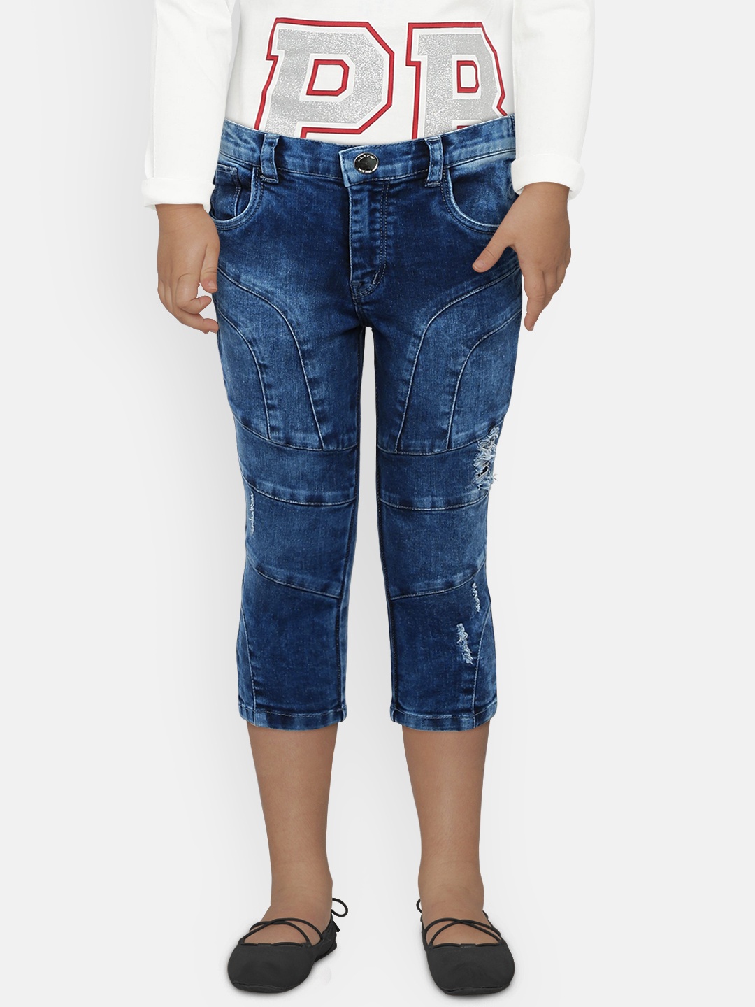 

Gini and Jony Girls Blue Slim Fit Mid-Rise Low Distress Jeans