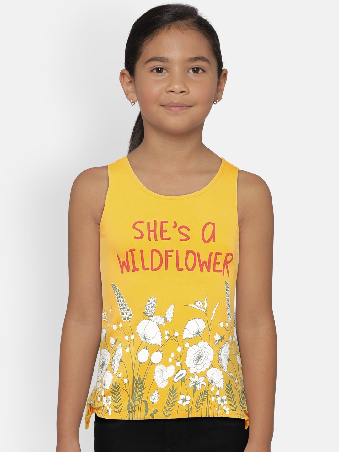 

Palm Tree Girls Yellow Printed Tank Top