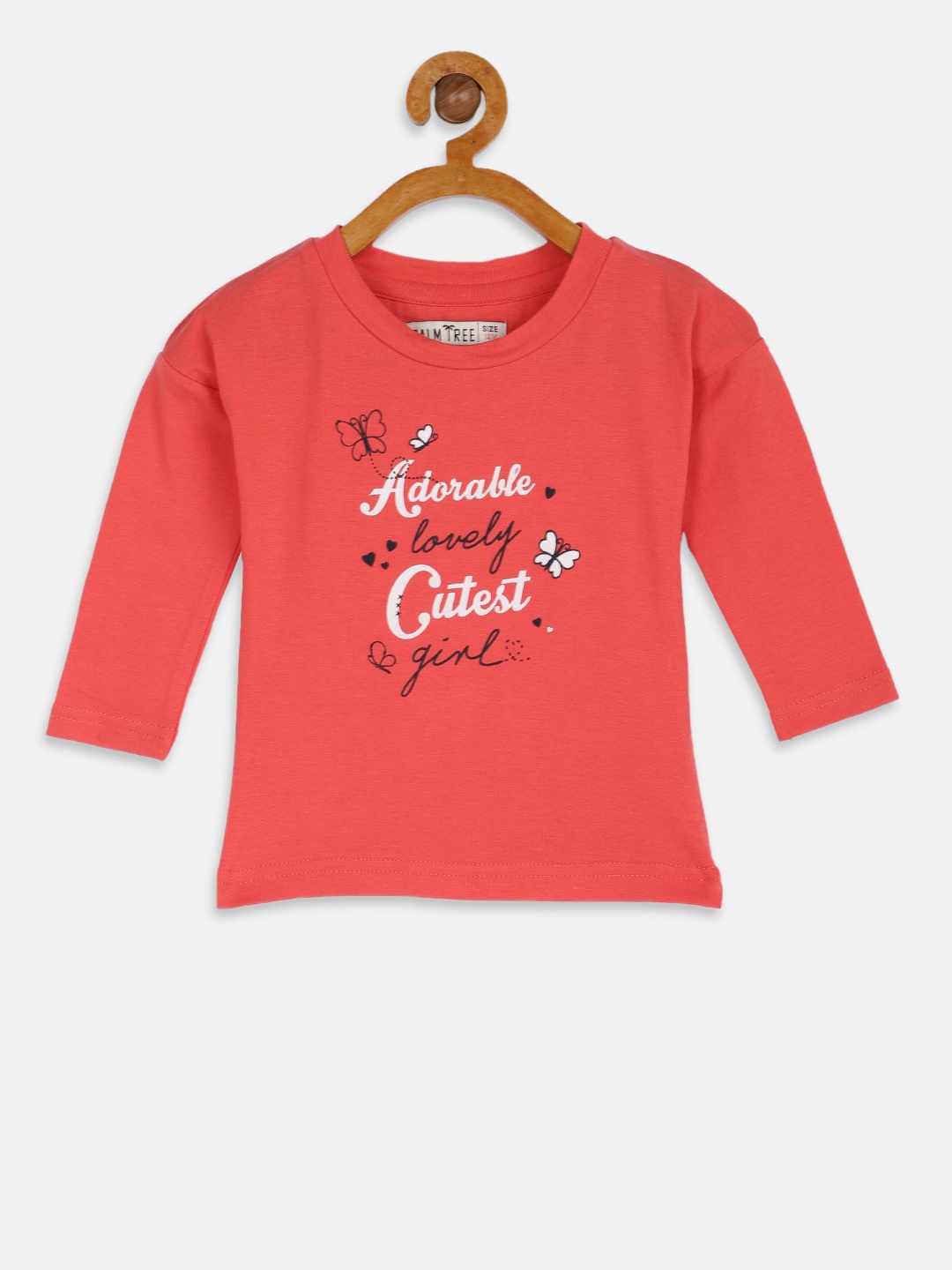 

Palm Tree Girls Coral Pink Printed Round Neck T-shirt