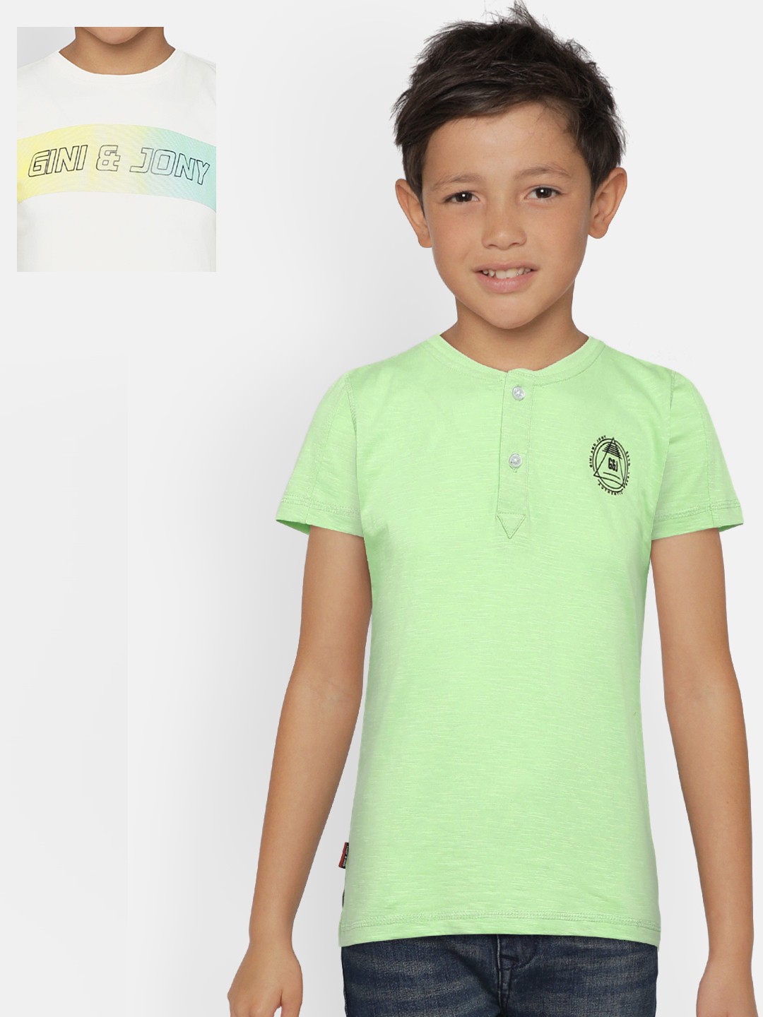 

Gini and Jony Boys Pack Of 2 Round Neck T-shirts, Green