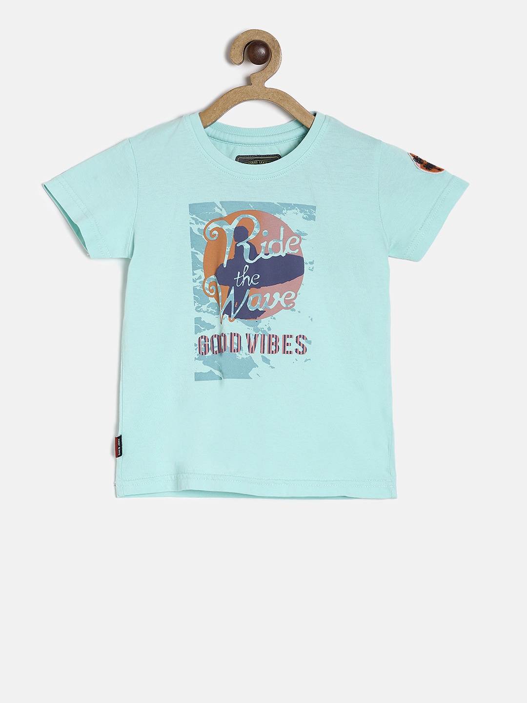 

Gini and Jony Boys Turquoise Blue Printed Round Neck T-shirt