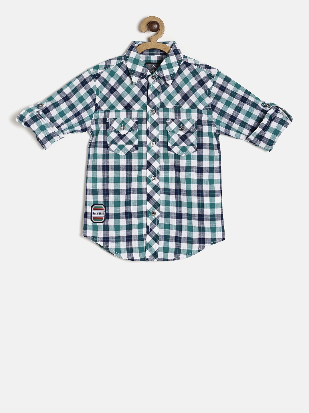 

Palm Tree Boys Green & White Regular Fit Checked Casual Shirt