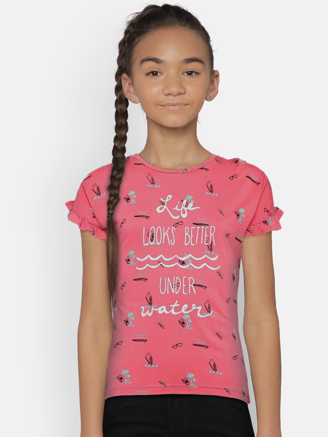 

Palm Tree Girls Pink Printed Top