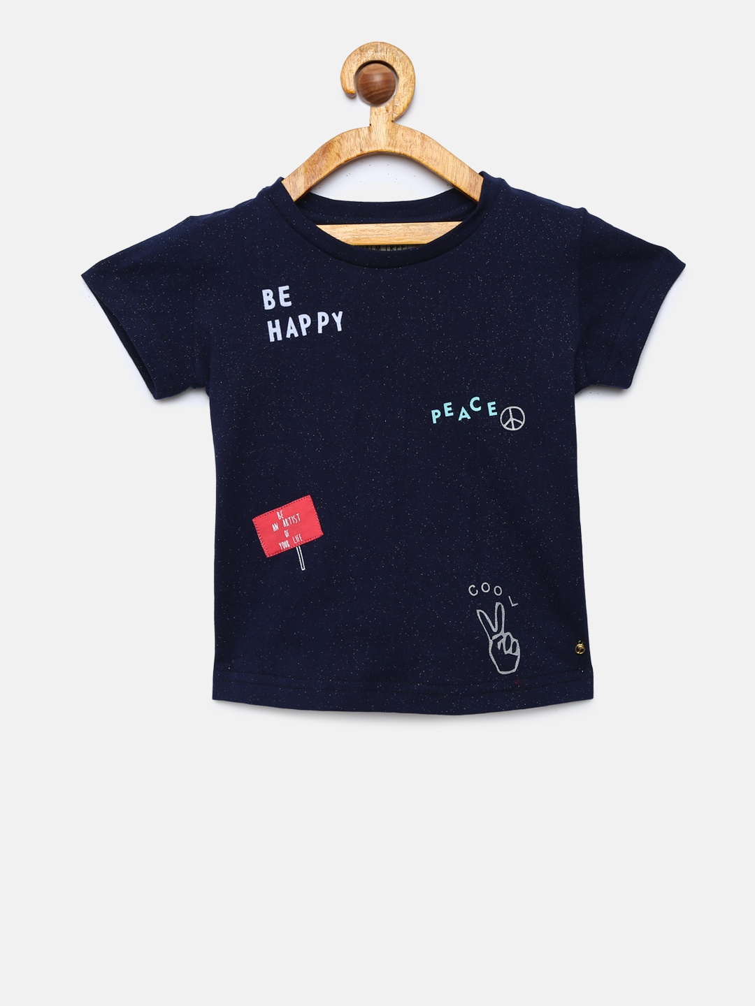 

Palm Tree Girls Navy Blue Printed Round Neck T-shirt