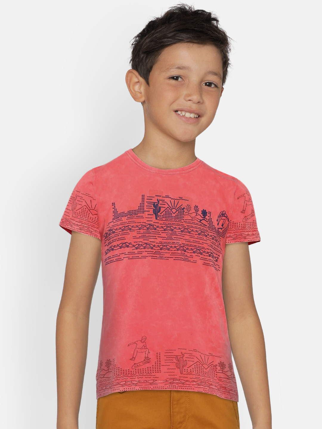 

Gini and Jony Boys Red Printed Round Neck T-shirt