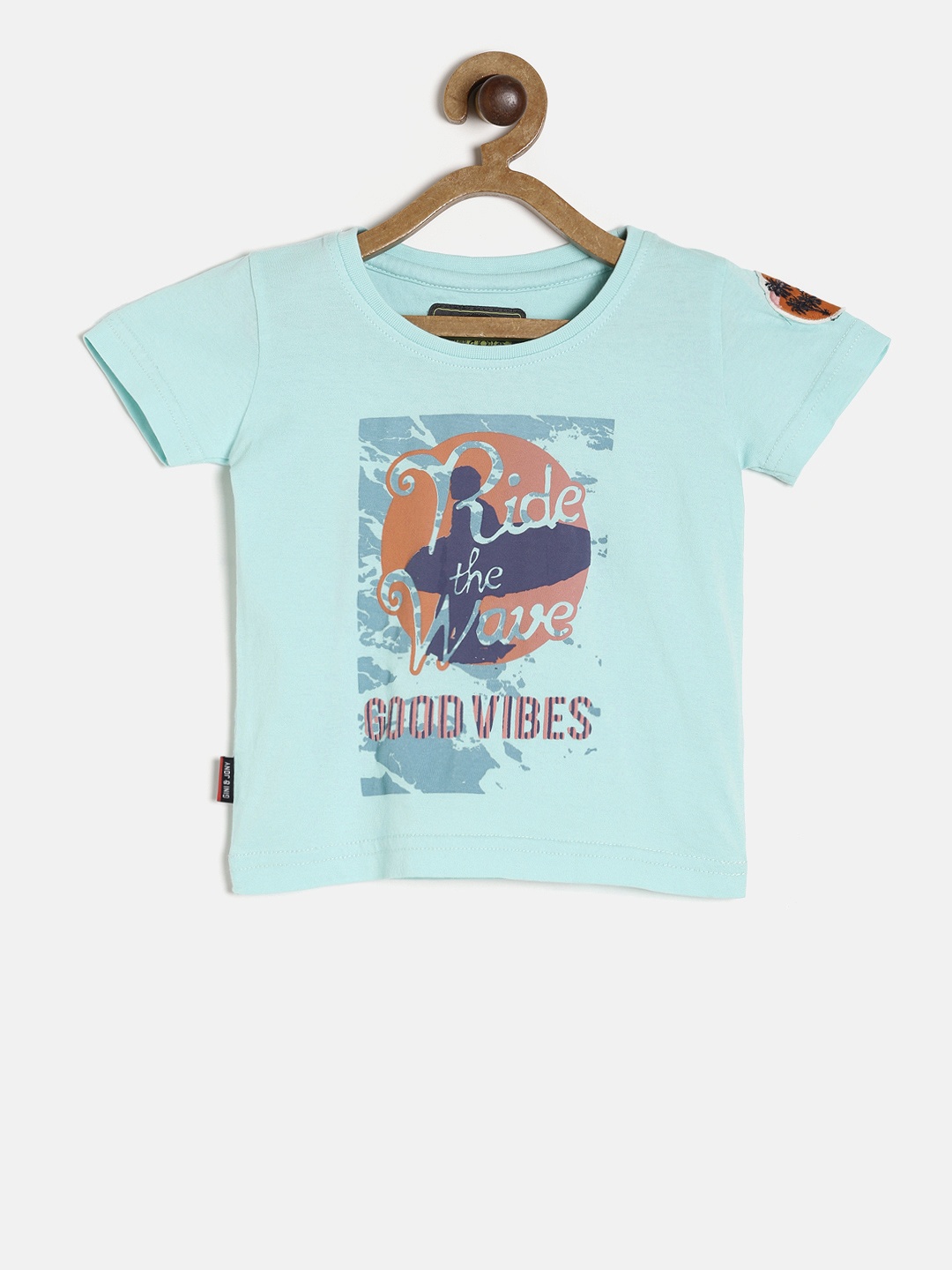 

Gini and Jony Boys Turquoise Blue Printed Round Neck T-shirt