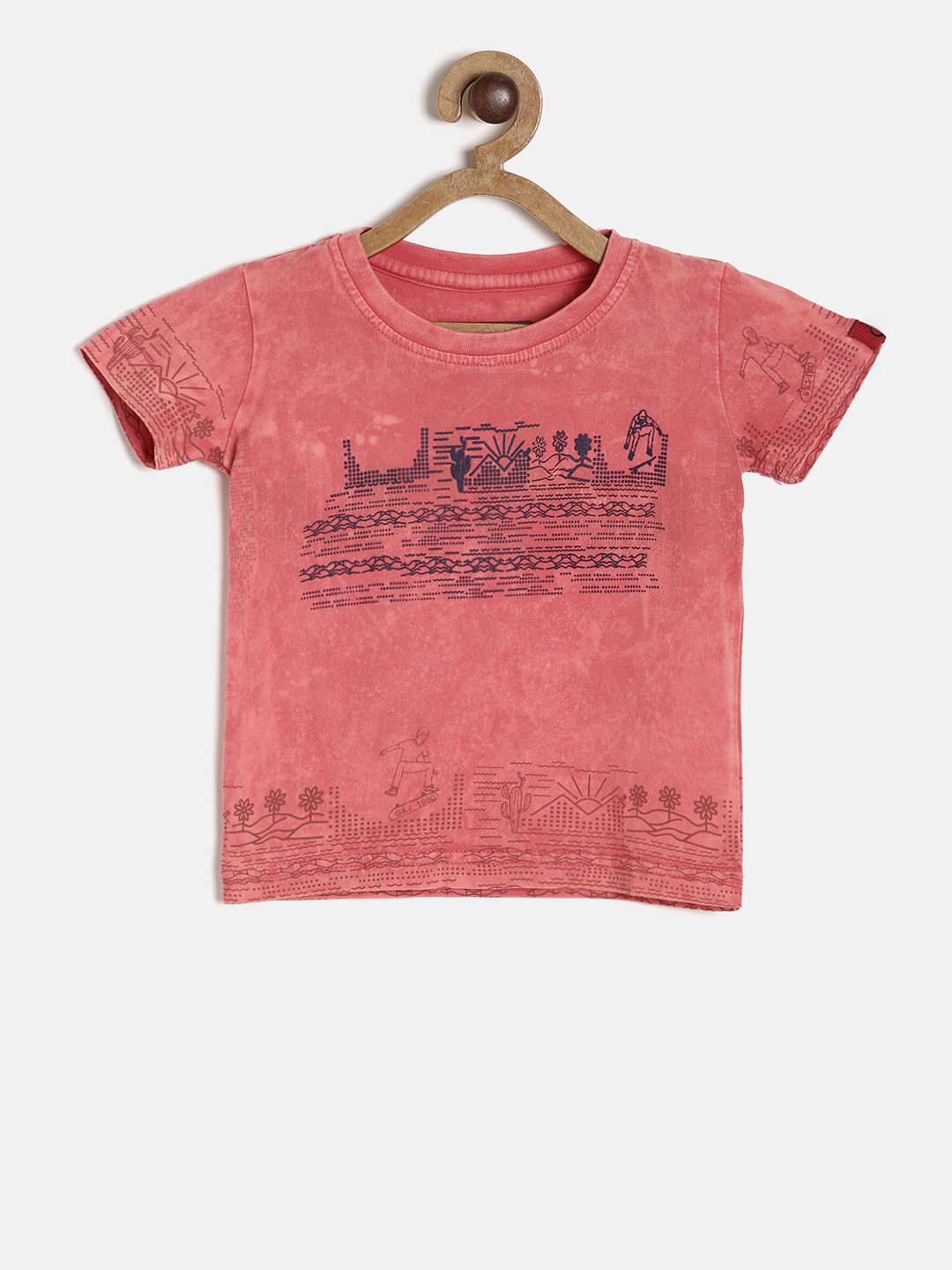 

Gini and Jony Boys Red Printed Round Neck Pure Cotton T-shirt