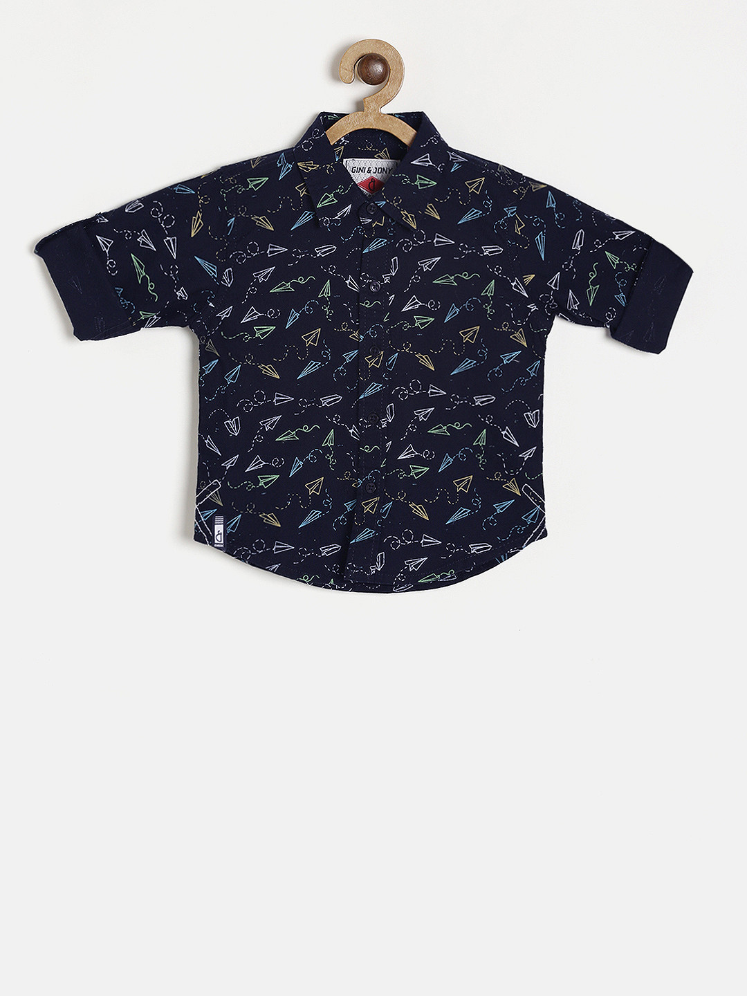 

Gini and Jony Boys Navy Blue Regular Fit Printed Casual Shirt