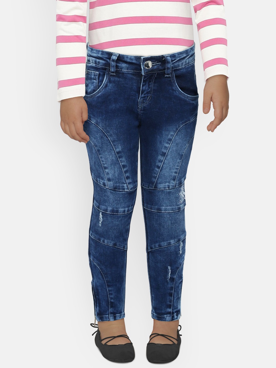 

Gini and Jony Girls Blue Skinny Fit Mid-Rise Low Distress Jeans